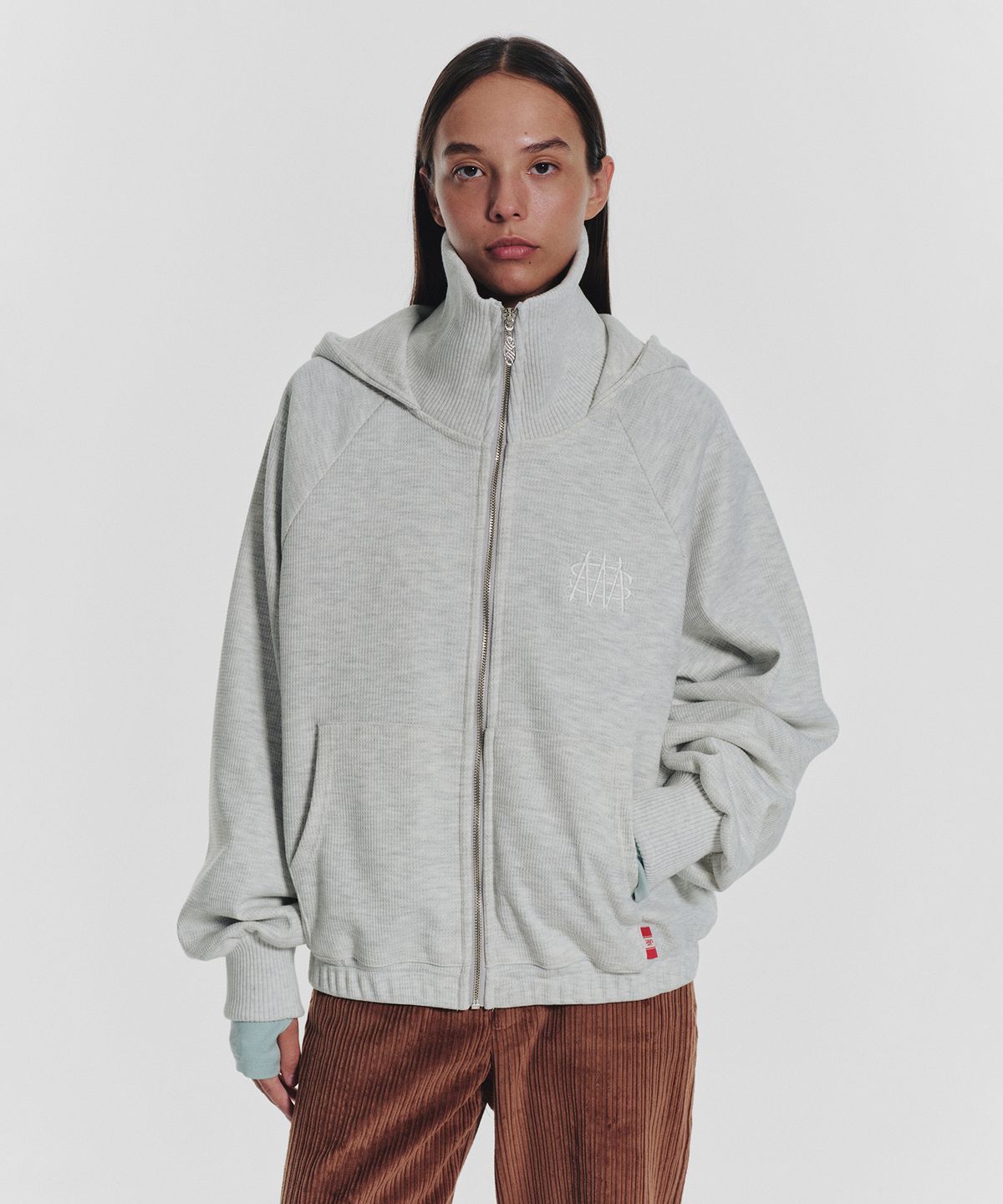 미나수(MENASOO) Waffle Mink Daily Hooded Zip Up_Oatmeal