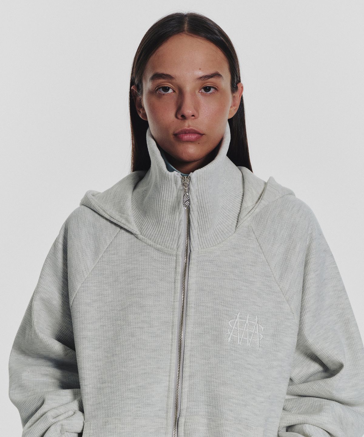 미나수(MENASOO) Waffle Mink Daily Hooded Zip Up_Oatmeal