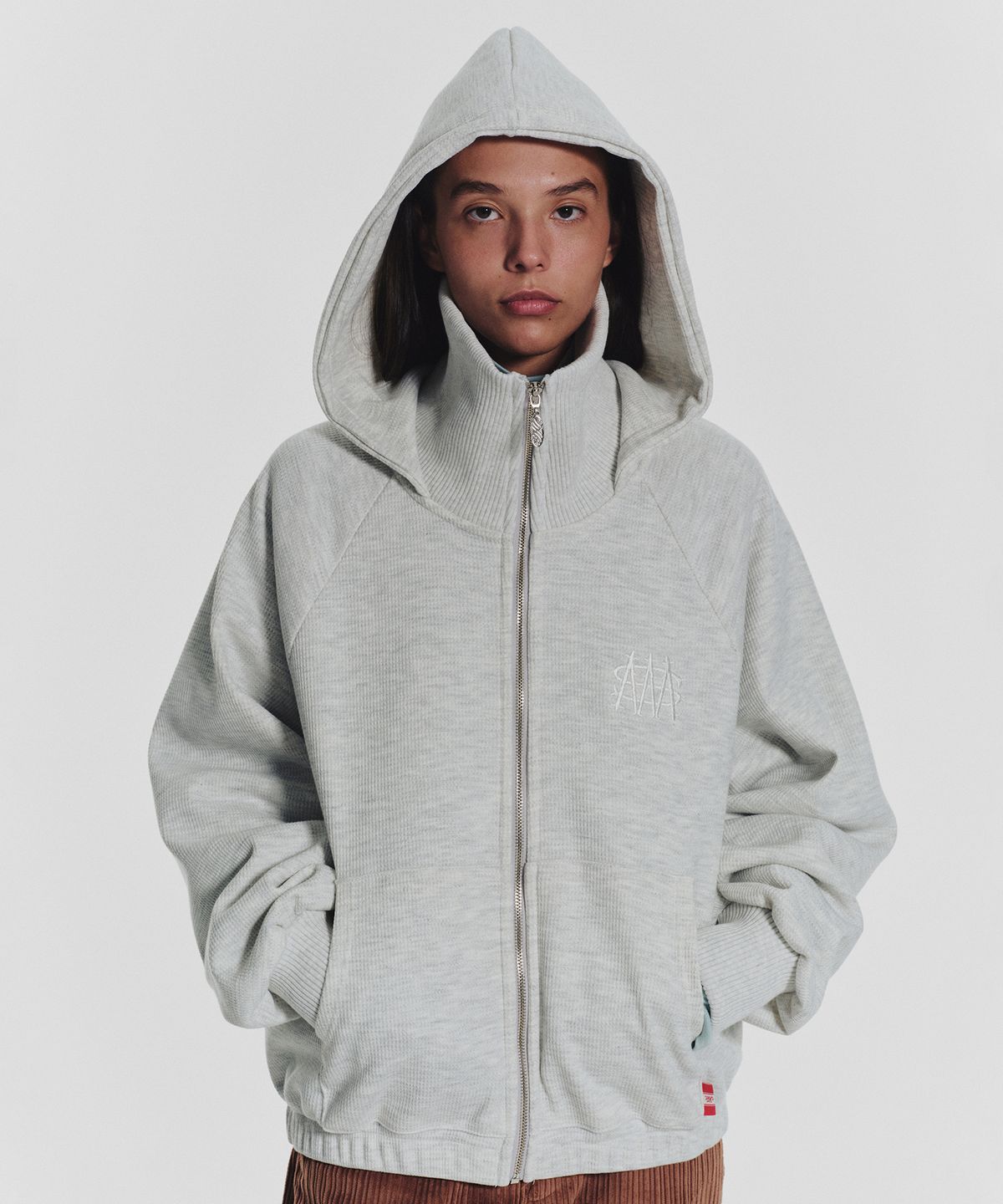 미나수(MENASOO) Waffle Mink Daily Hooded Zip Up_Oatmeal