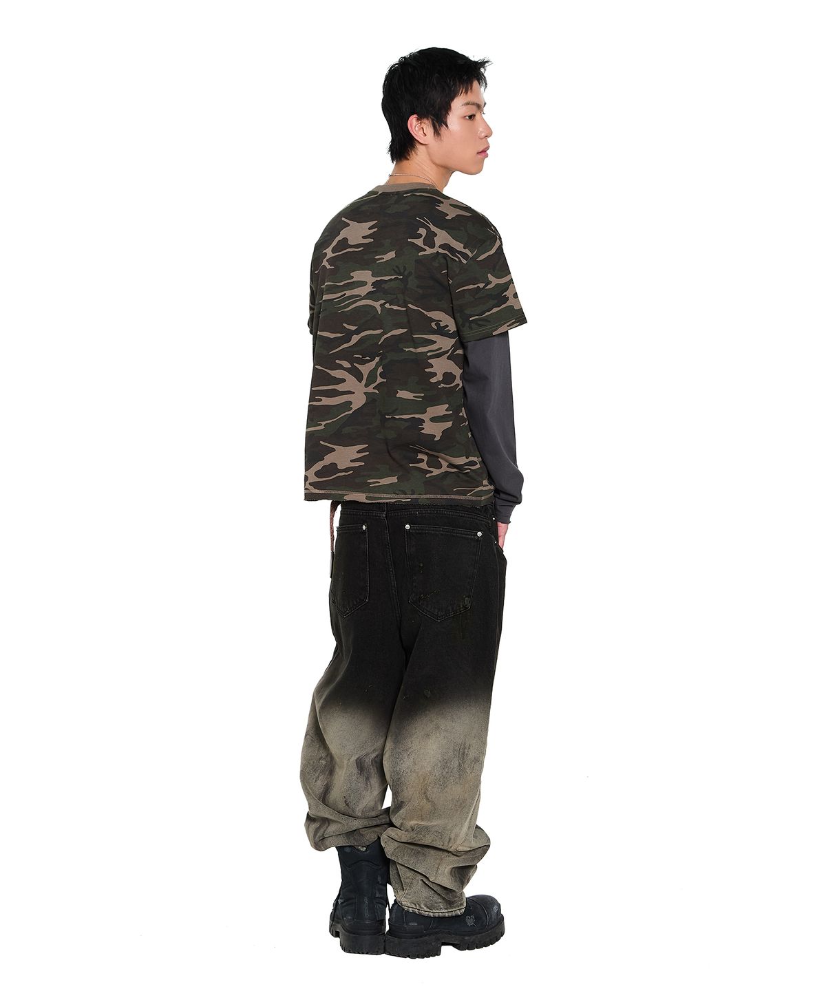아캄(AAKAM) Dirty Gradation Denim Pants (Black)