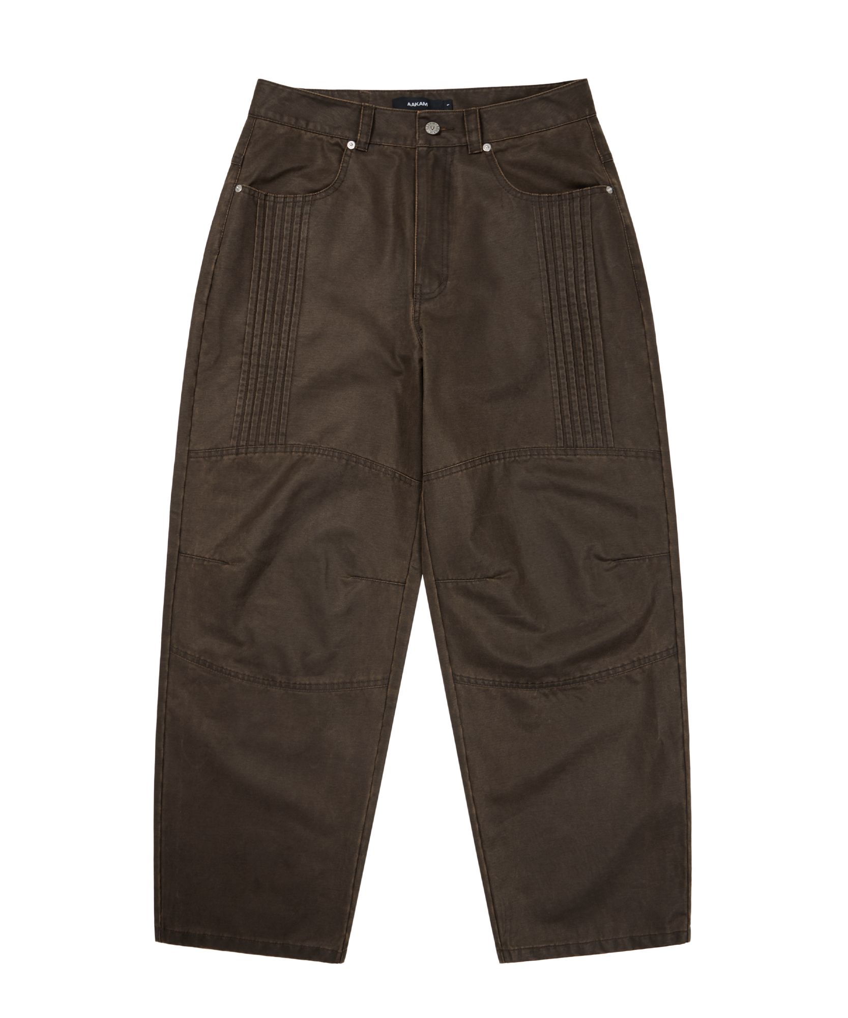 MUSINSA公式 | AAKAM Knee Panel Washed Leather Pants (Brown)