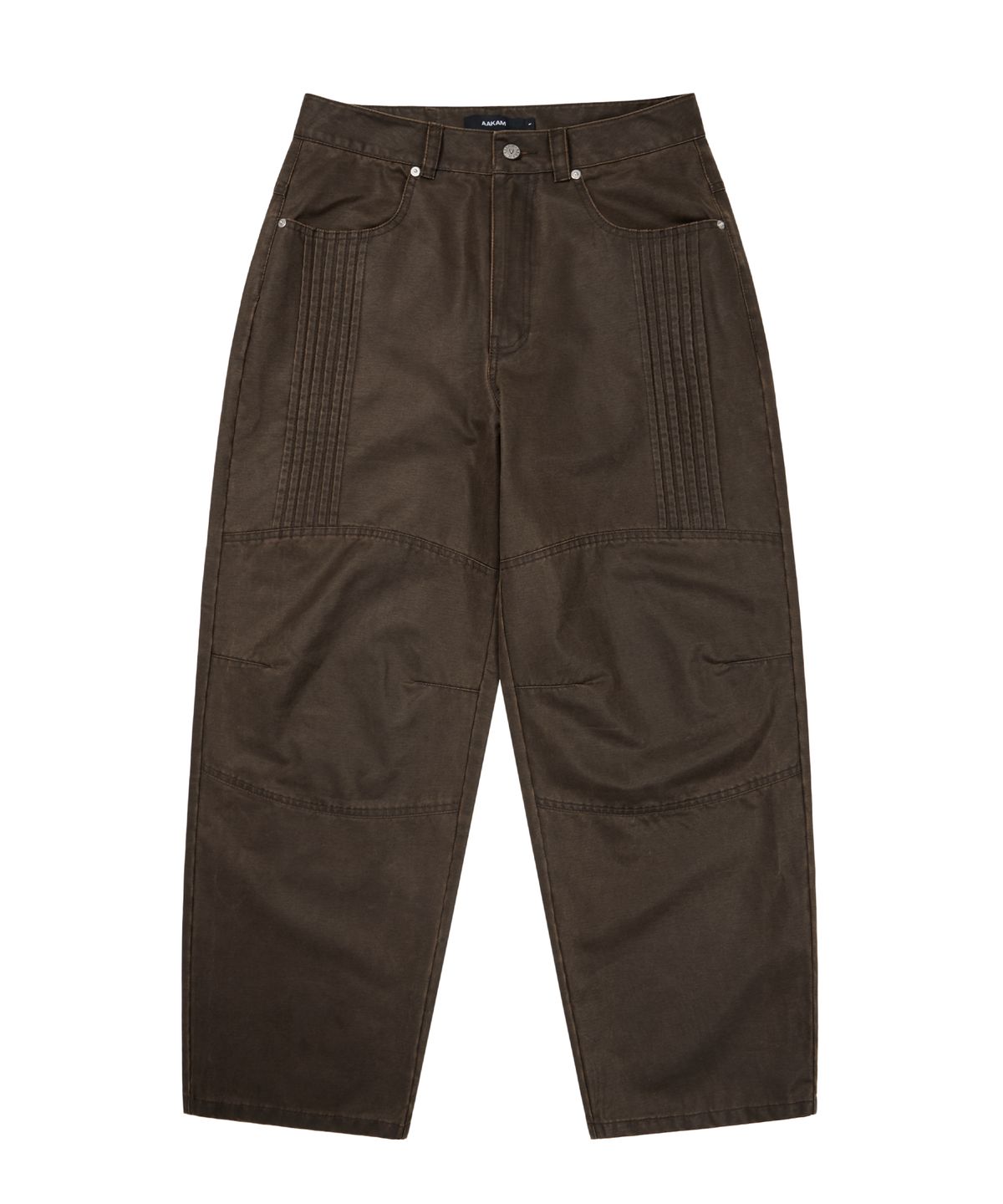 아캄(AAKAM) Knee Panel Washed Leather Pants (Brown)