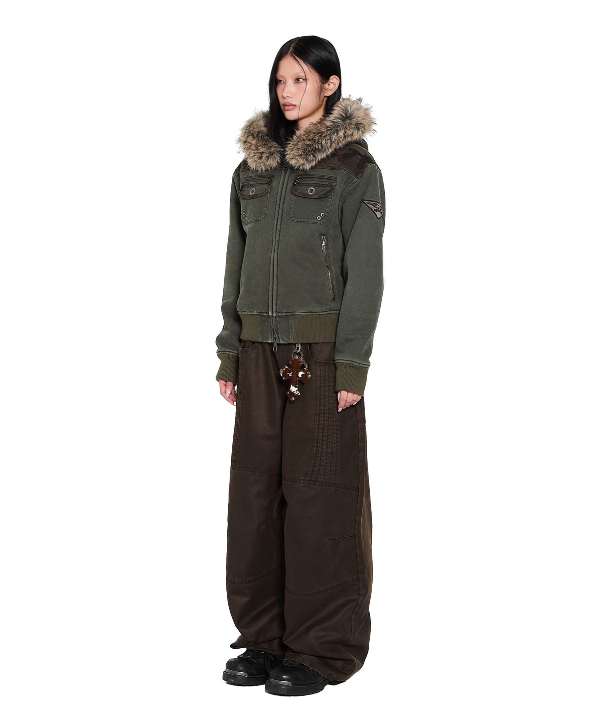아캄(AAKAM) Knee Panel Washed Leather Pants (Brown)