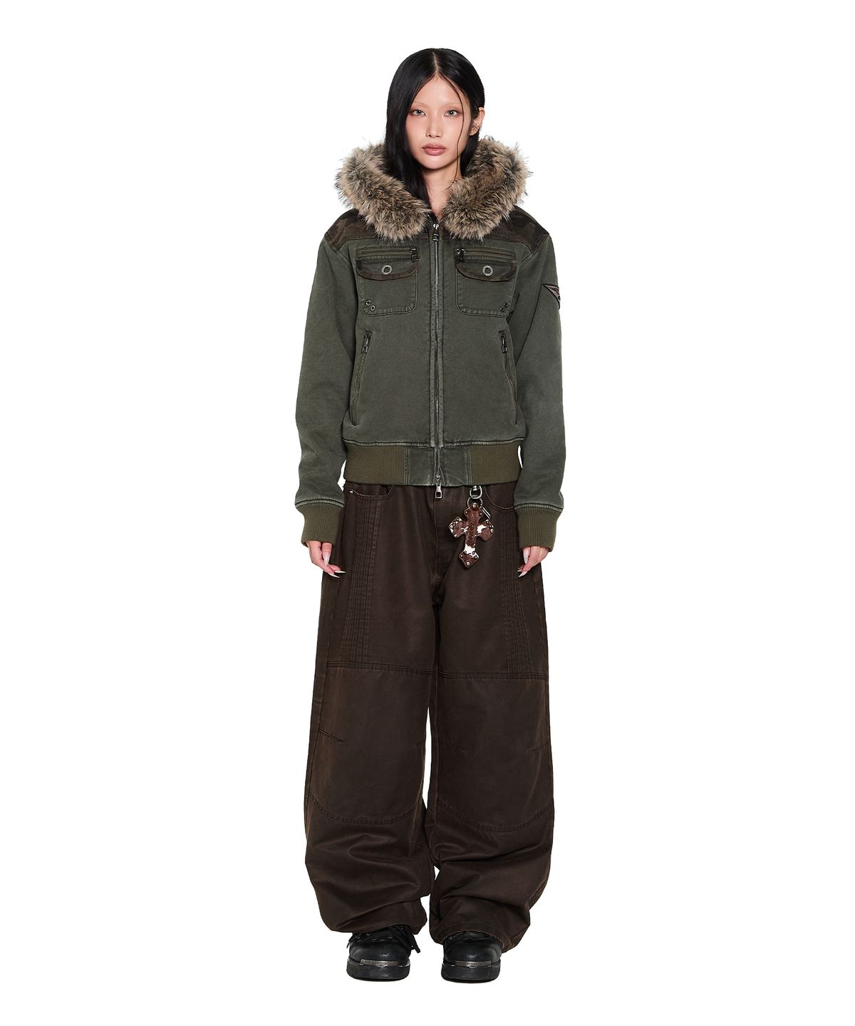아캄(AAKAM) Knee Panel Washed Leather Pants (Brown)