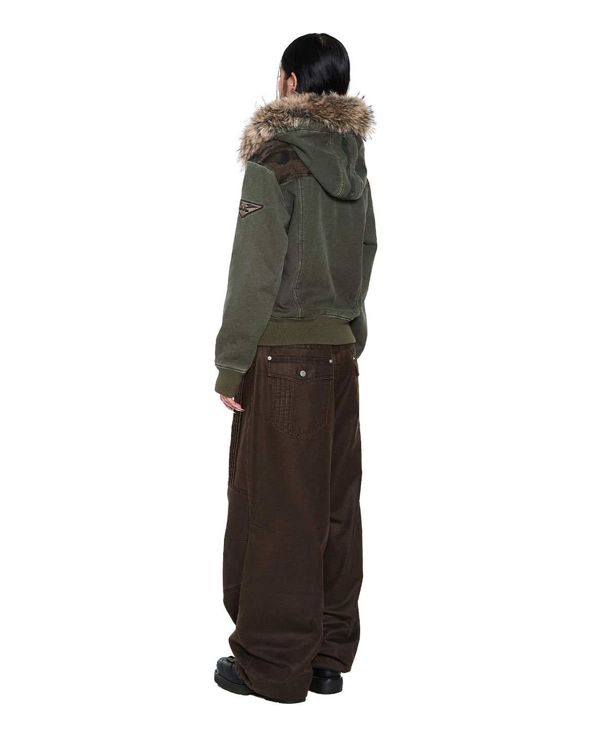 아캄(AAKAM) Knee Panel Washed Leather Pants (Brown)