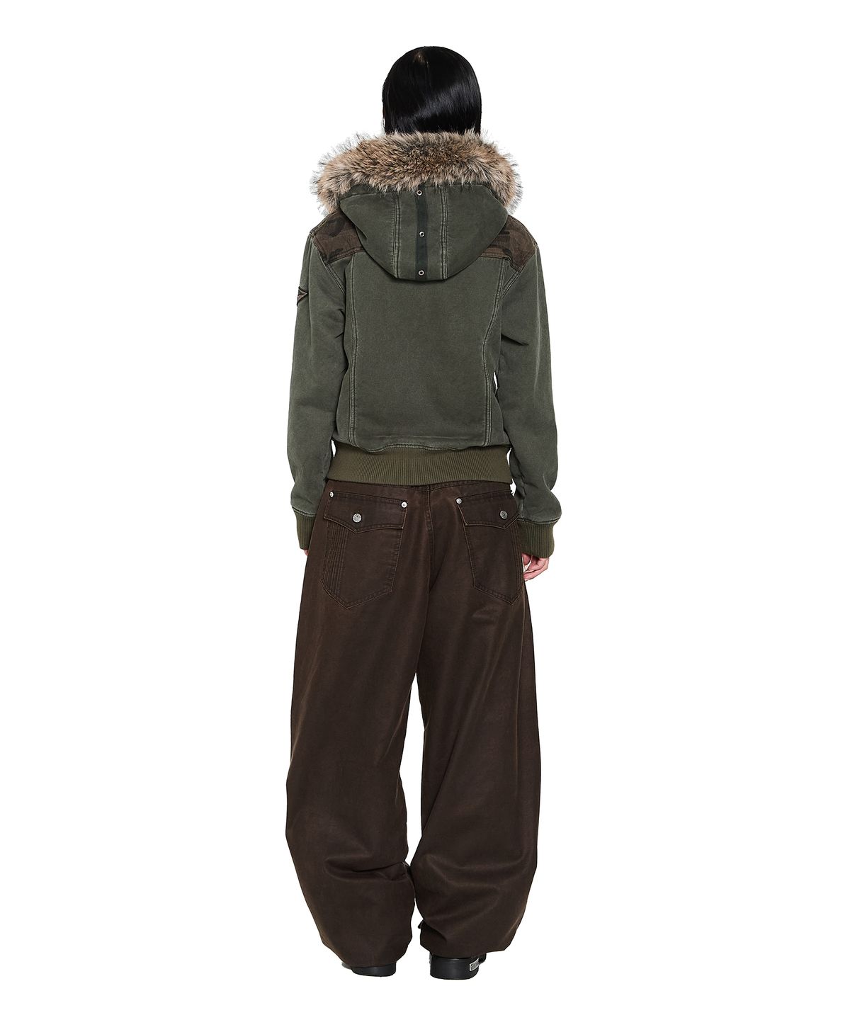 아캄(AAKAM) Knee Panel Washed Leather Pants (Brown)