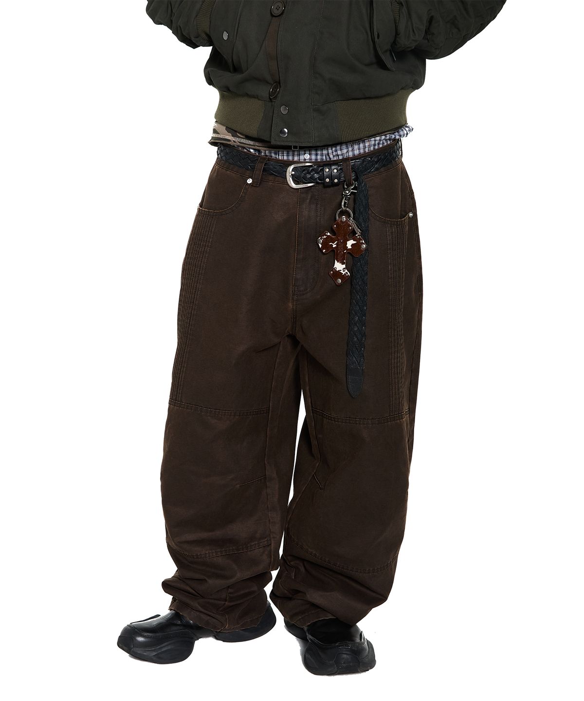 아캄(AAKAM) Knee Panel Washed Leather Pants (Brown)