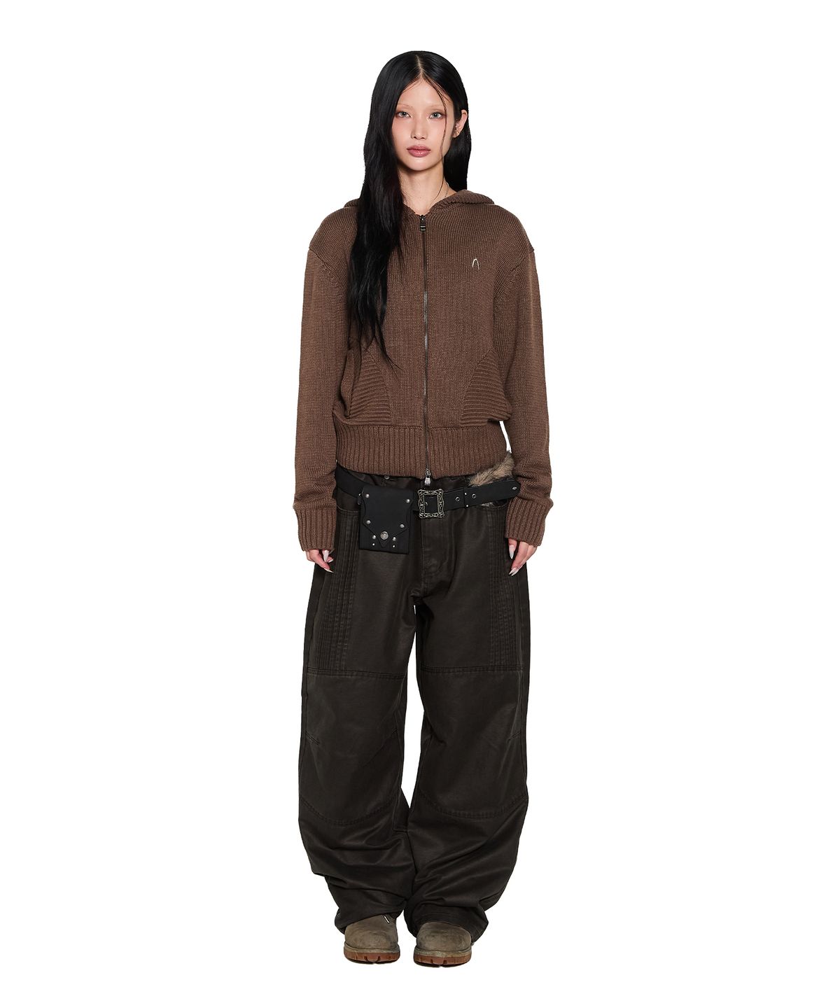 아캄(AAKAM) Knee Panel Washed Leather Pants (Black)