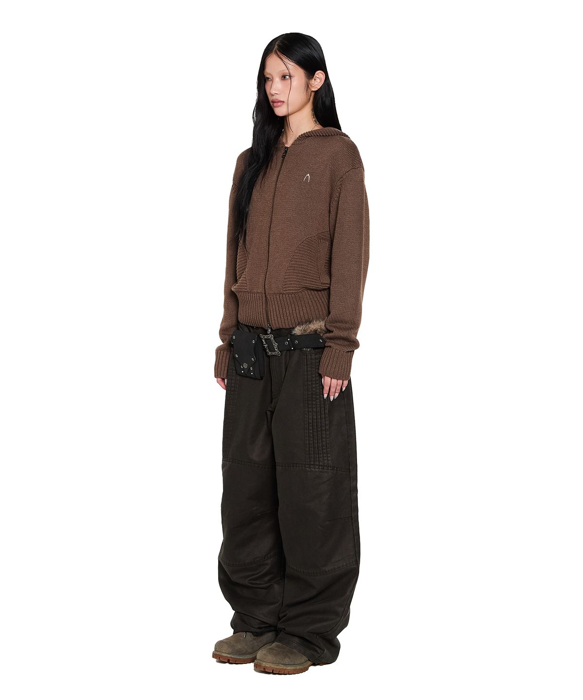 아캄(AAKAM) Knee Panel Washed Leather Pants (Black)