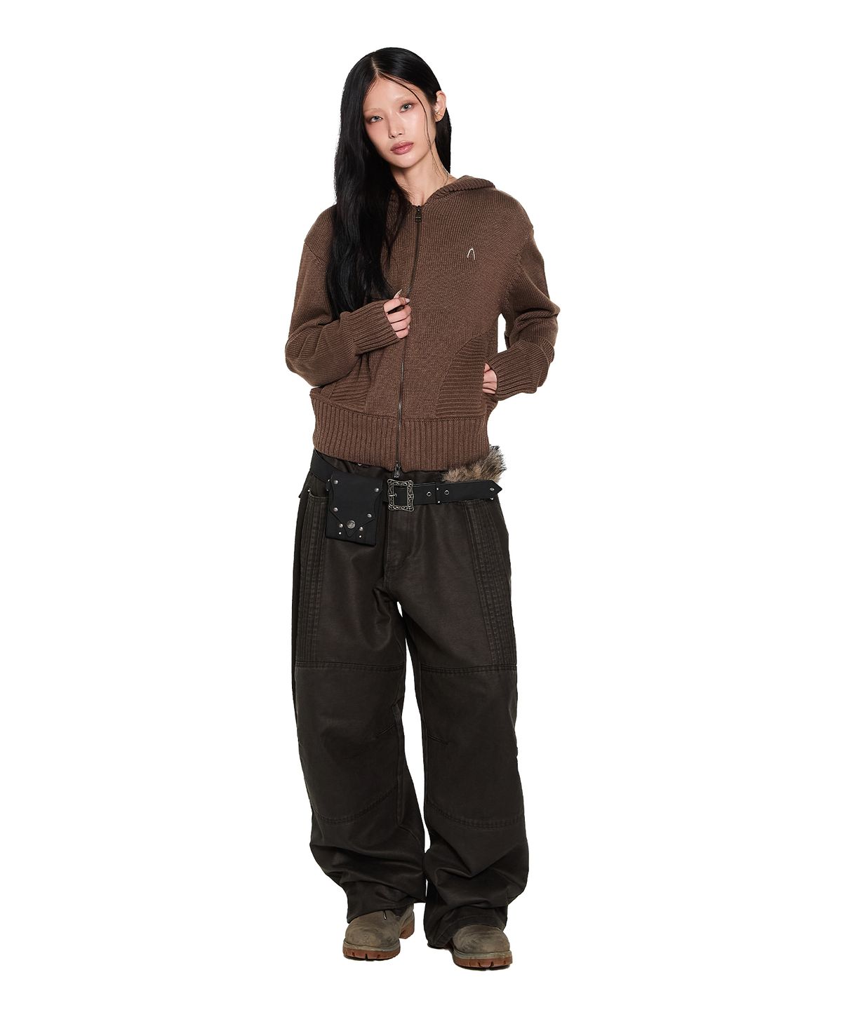 아캄(AAKAM) Knee Panel Washed Leather Pants (Black)