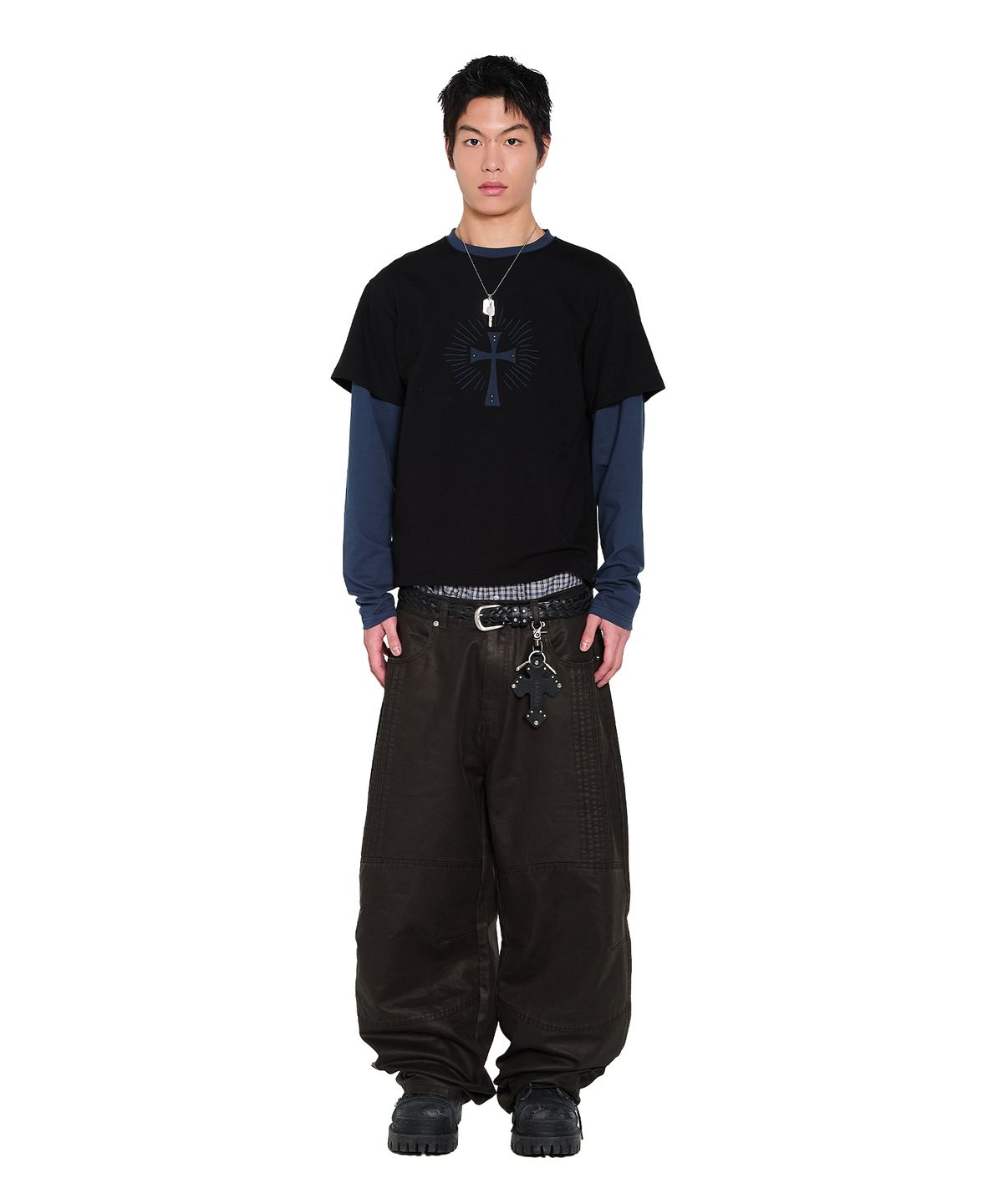 아캄(AAKAM) Knee Panel Washed Leather Pants (Black)