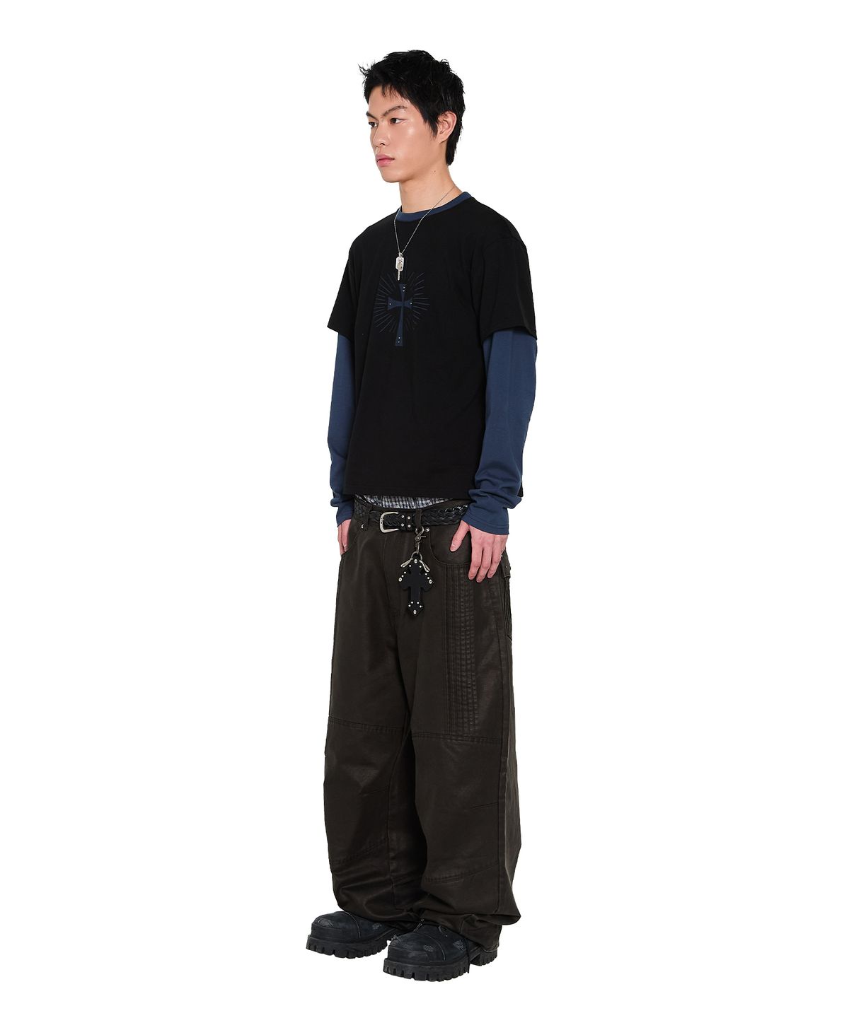 아캄(AAKAM) Knee Panel Washed Leather Pants (Black)