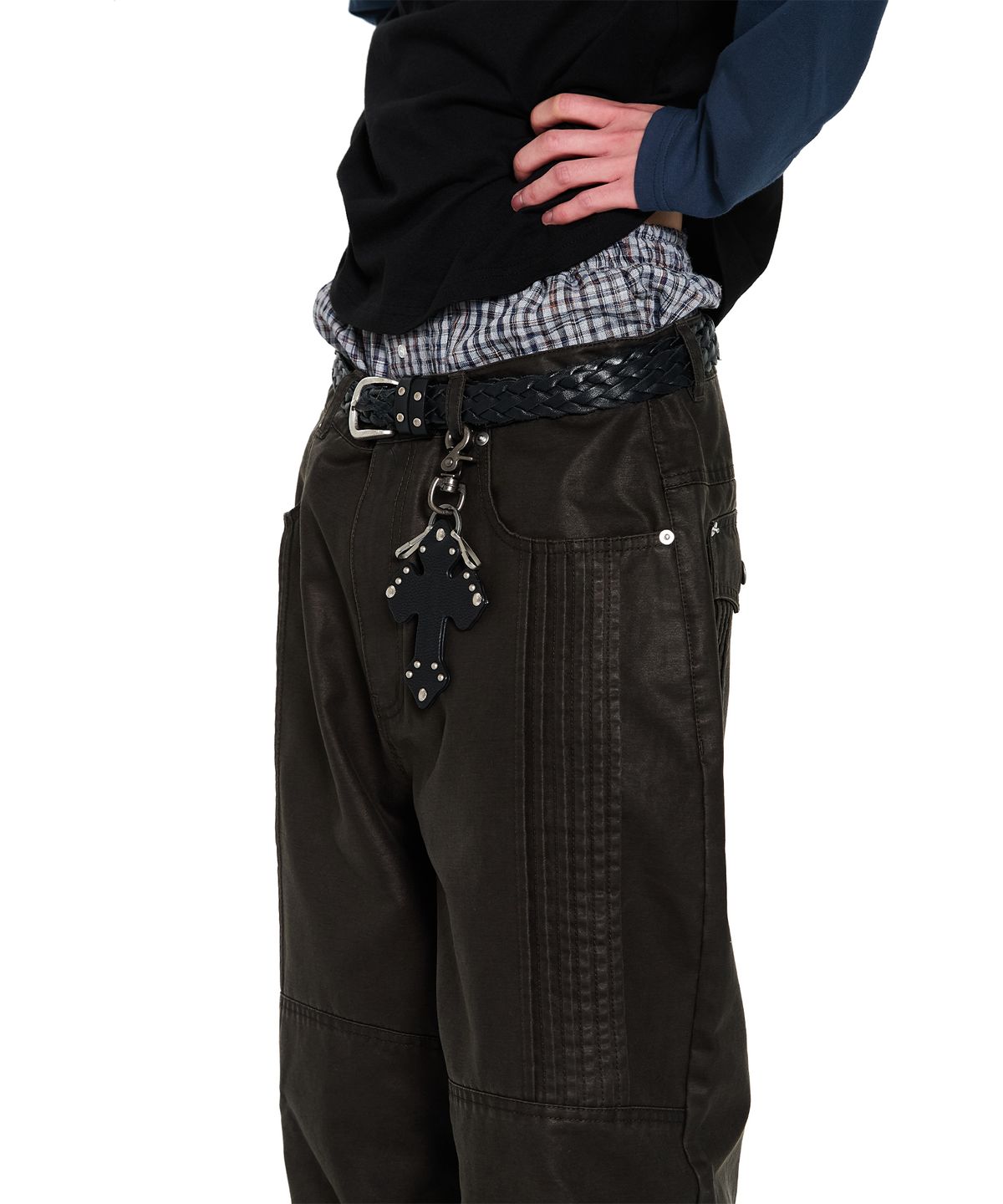 아캄(AAKAM) Knee Panel Washed Leather Pants (Black)