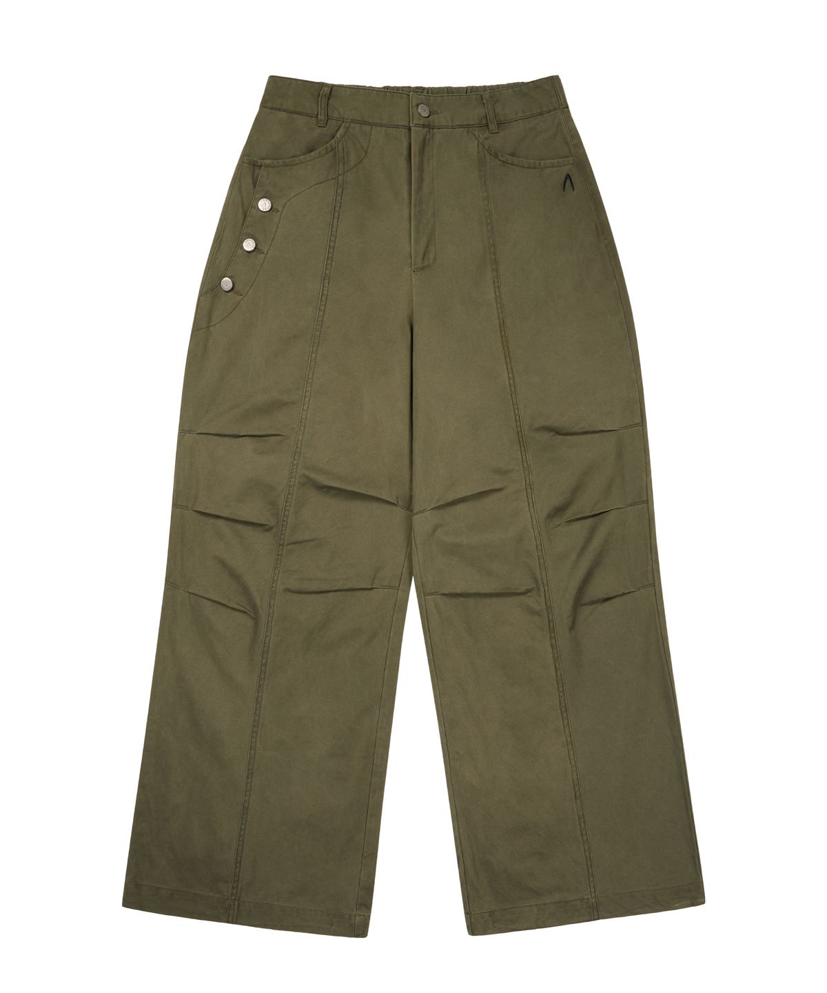 아캄(AAKAM) Knee Pin-Tuck Side Button Pants (Khaki)