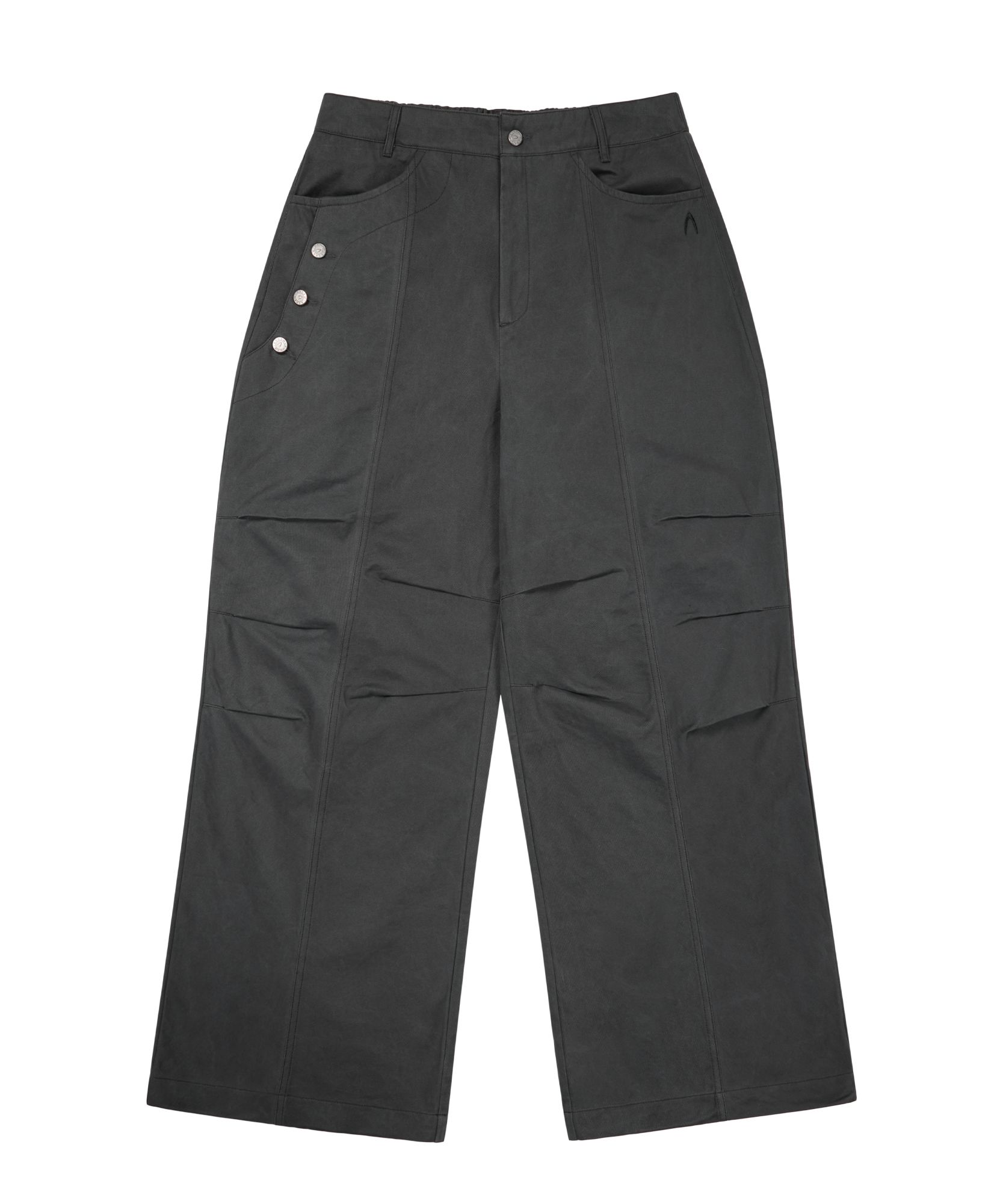 아캄(AAKAM) Knee Pin-Tuck Side Button Pants (Dark Gray) - 사이즈