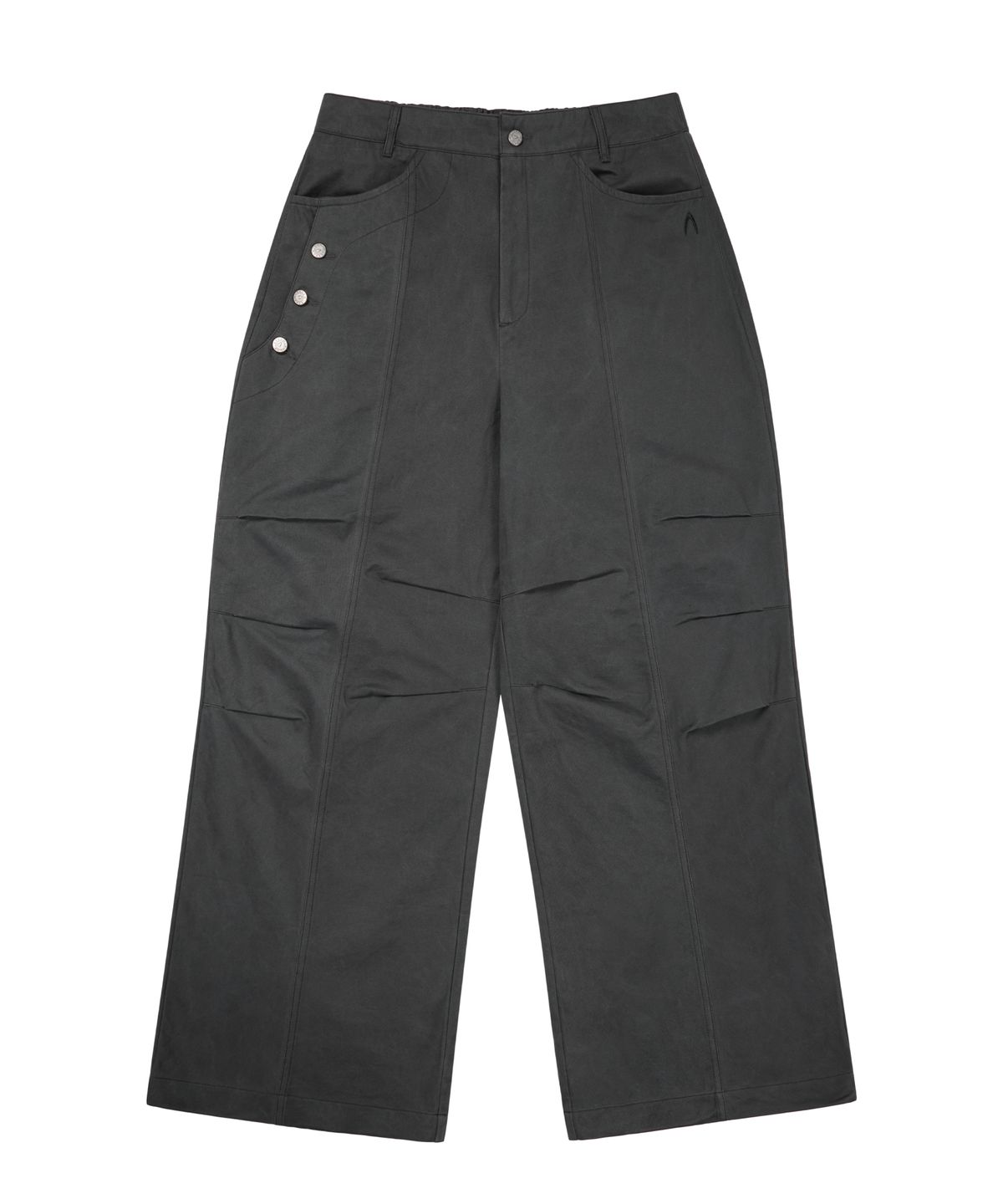 아캄(AAKAM) Knee Pin-Tuck Side Button Pants (Dark Gray)