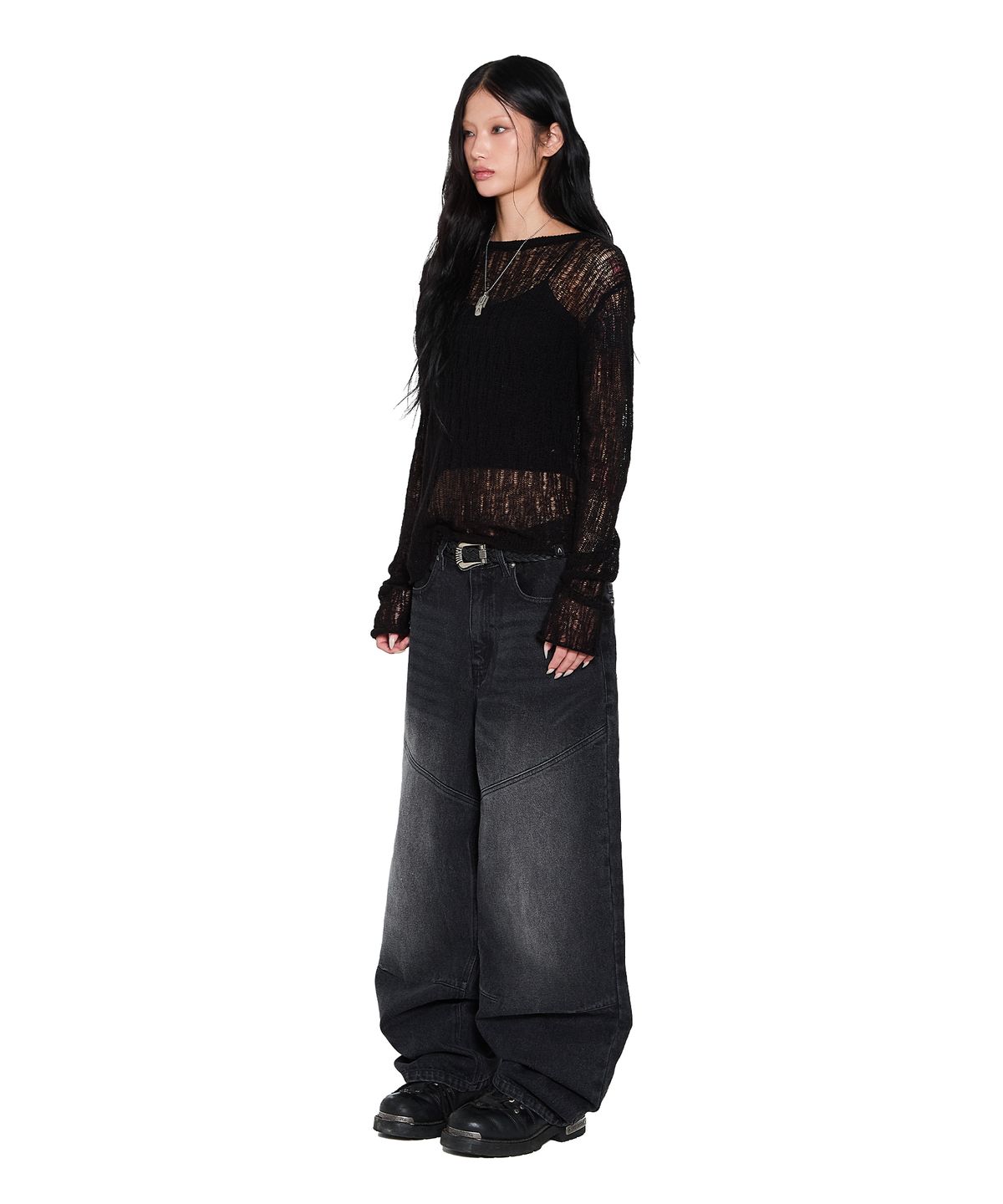 아캄(AAKAM) See-Through Knitted Long Sleeve (Black)