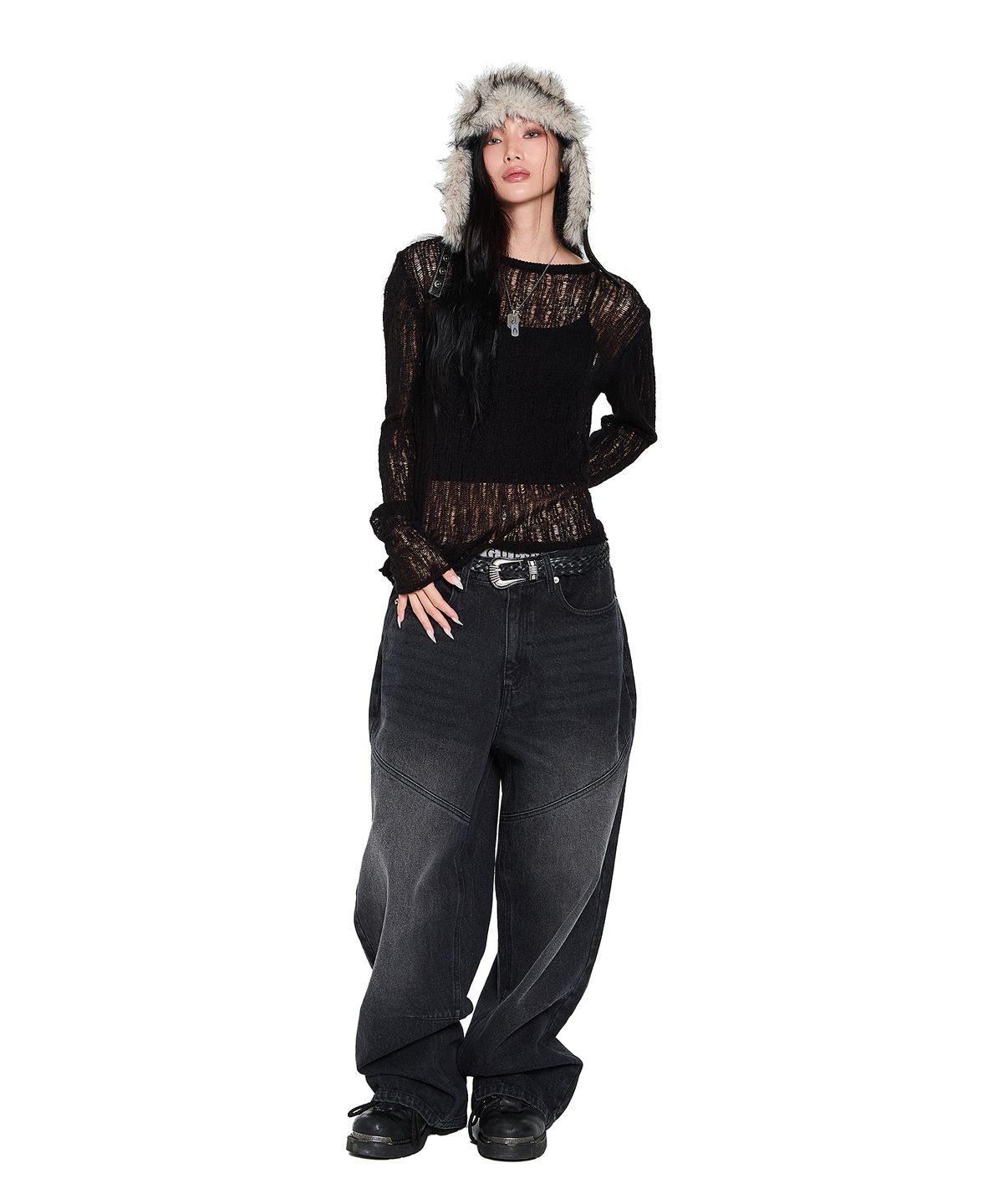 아캄(AAKAM) See-Through Knitted Long Sleeve (Black)