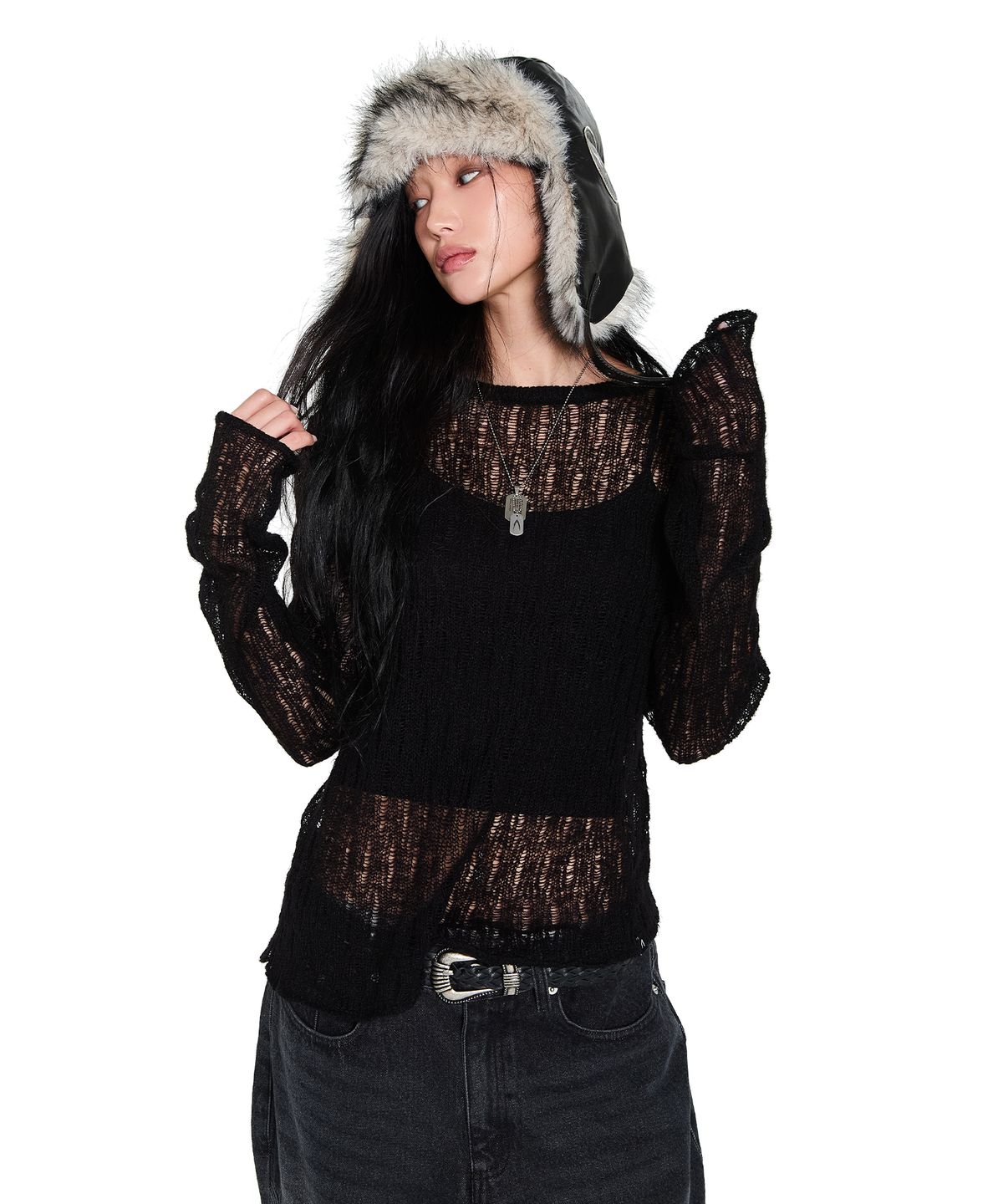 아캄(AAKAM) See-Through Knitted Long Sleeve (Black)