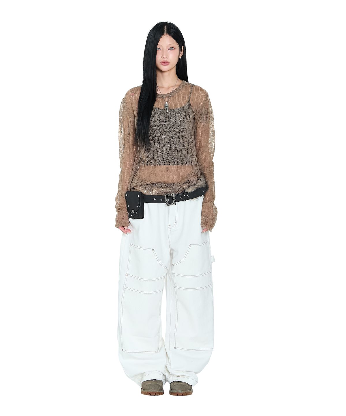 아캄(AAKAM) See-Through Knitted Long Sleeve (Beige)