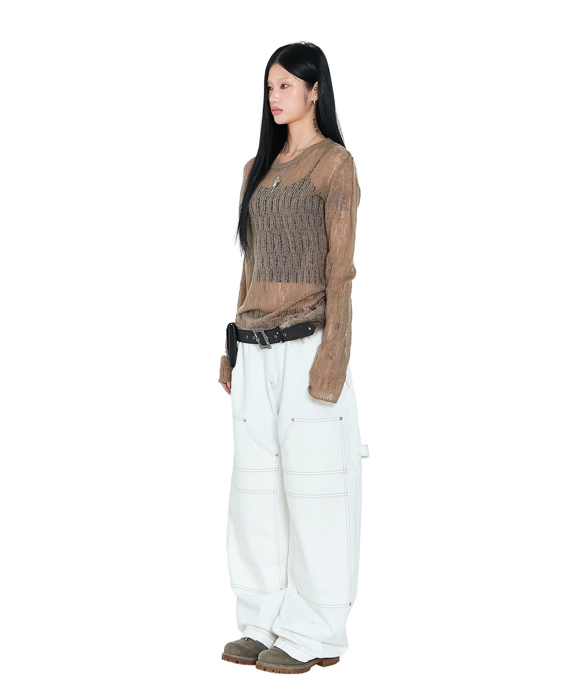 아캄(AAKAM) See-Through Knitted Long Sleeve (Beige)