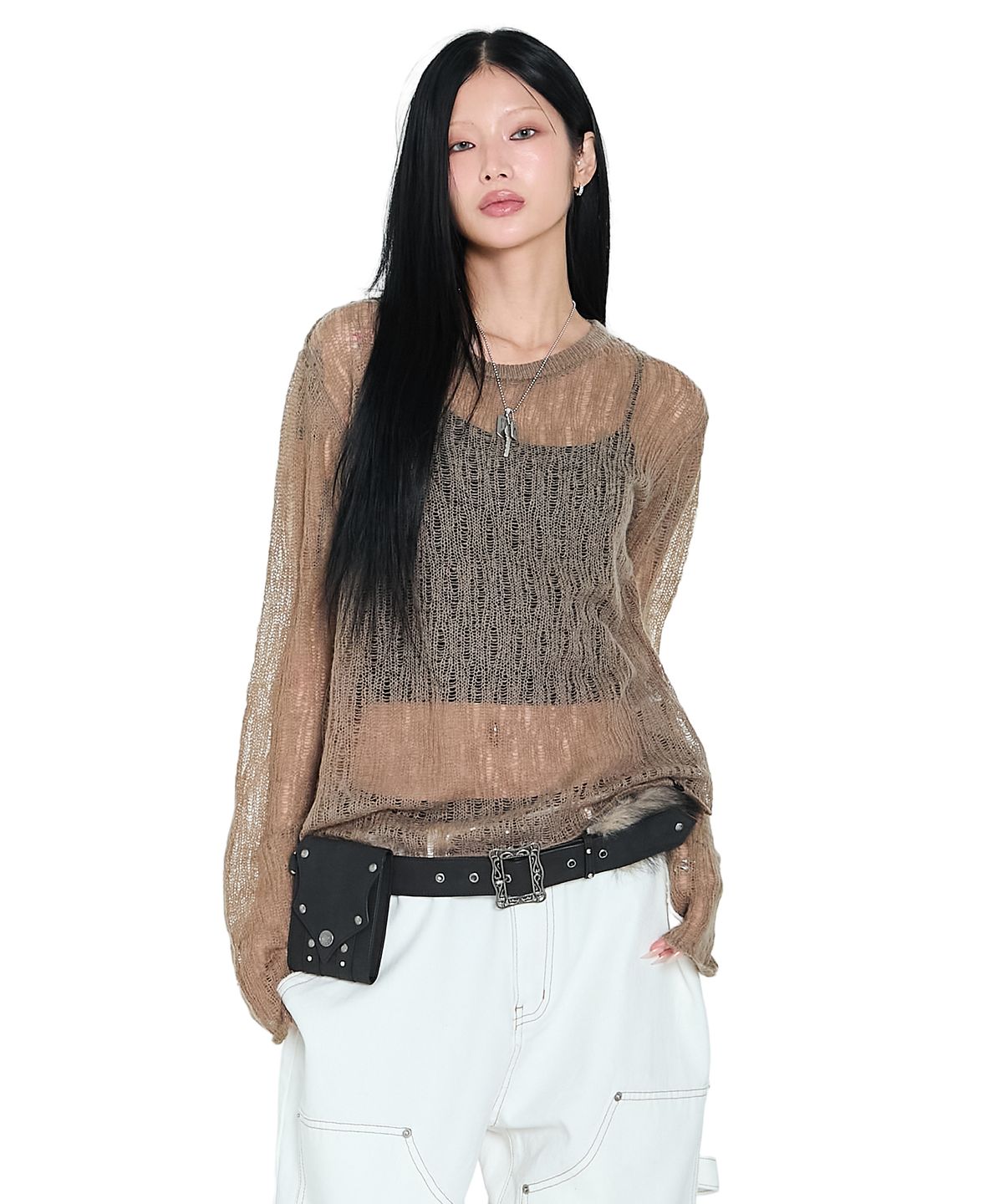 아캄(AAKAM) See-Through Knitted Long Sleeve (Beige)