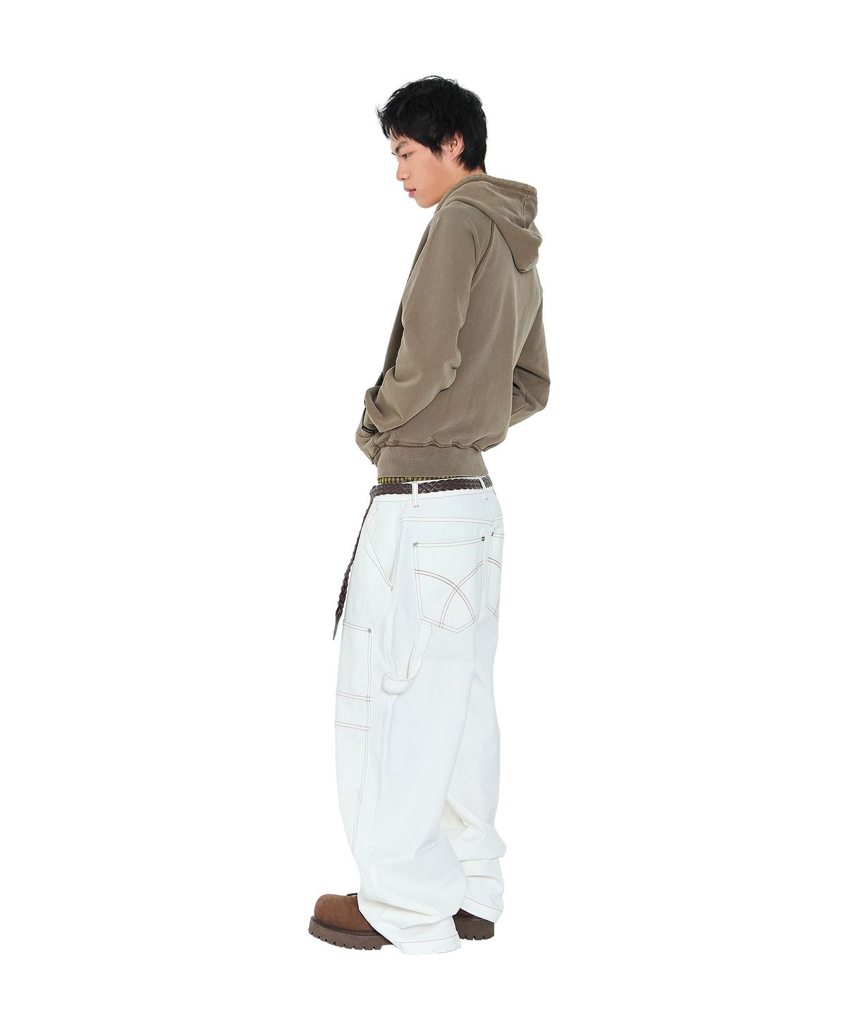 아캄(AAKAM) Pigment Dyed Cross Zip-Up Hoodie (Brown)