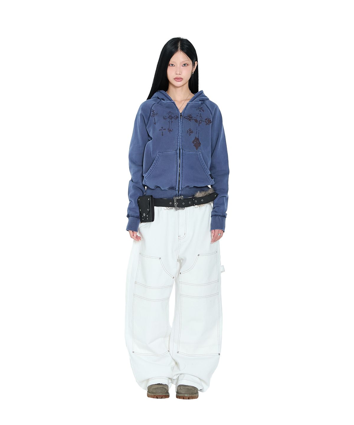 아캄(AAKAM) Pigment Dyed Cross Zip-Up Hoodie (Blue)