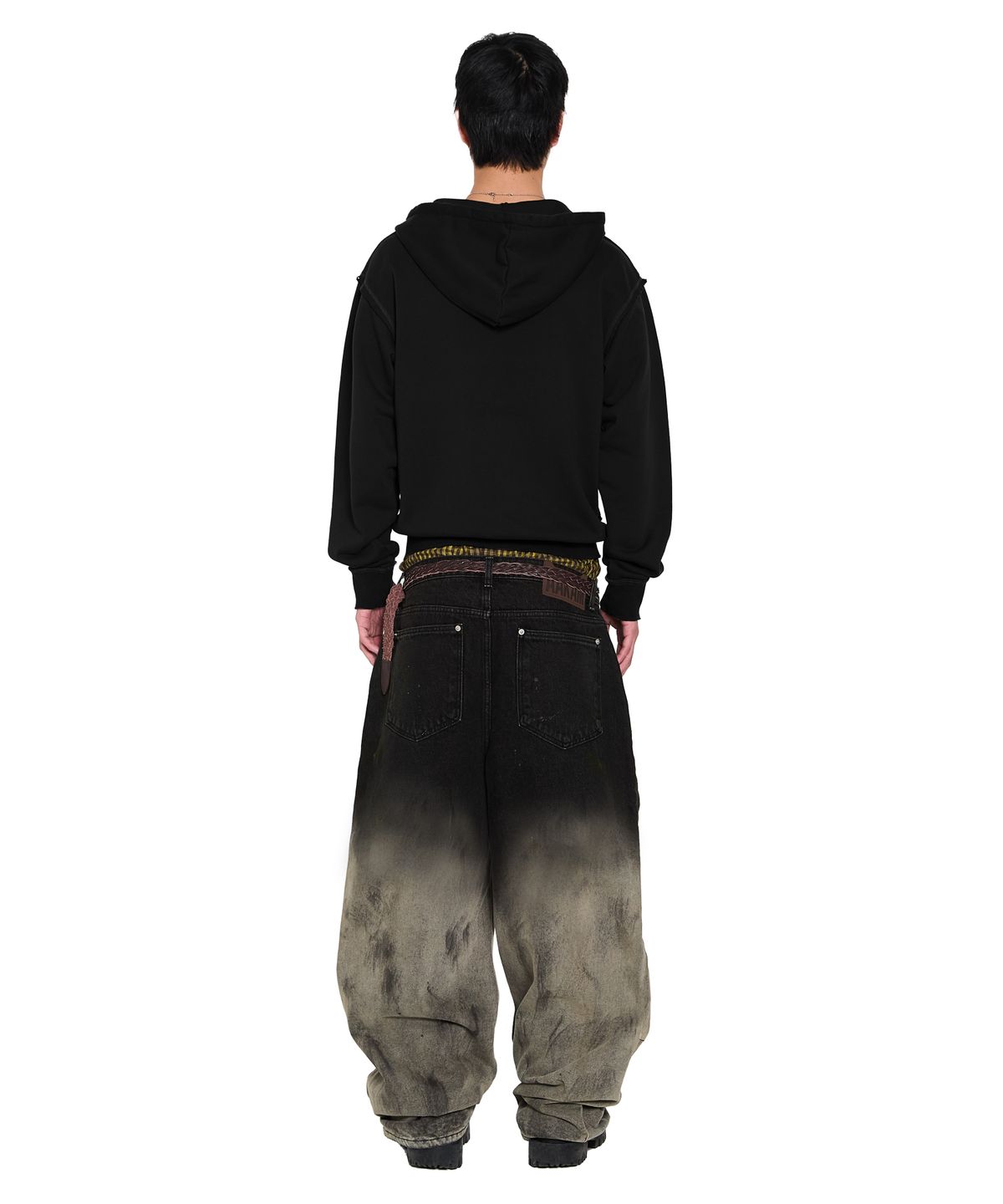 아캄(AAKAM) Eyelet Damaged Zip-Up Hoodie (Black)