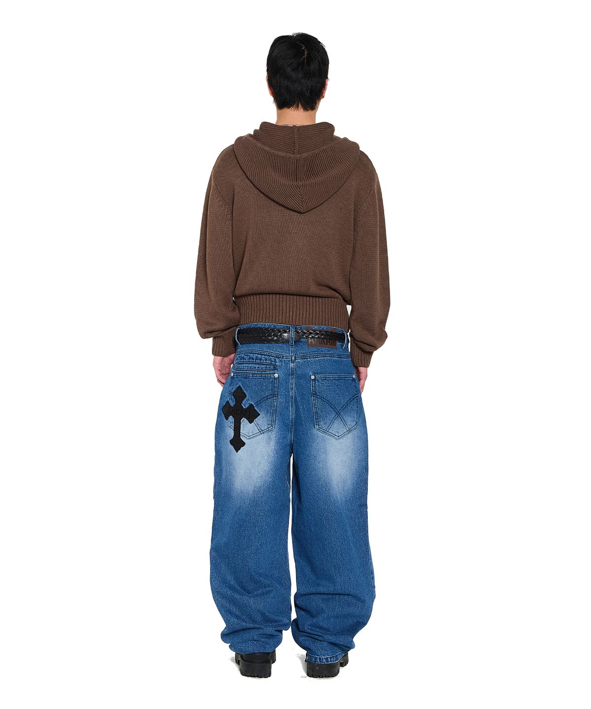 아캄(AAKAM) Structure Contrast Knitted Zip-Up Hoodie (Brown)