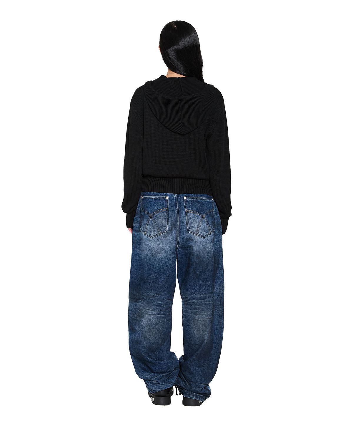 아캄(AAKAM) Structure Contrast Knitted Zip-Up Hoodie (Black)