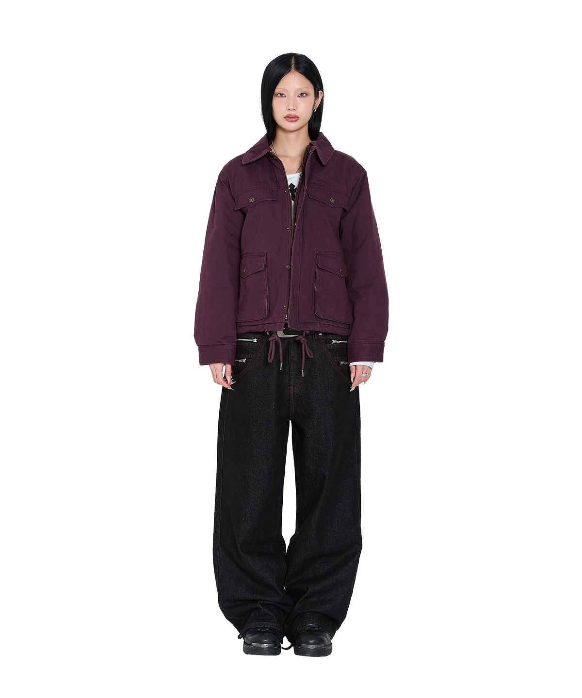 아캄(AAKAM) 4-Pocket Collar Work Jacket (Purple)
