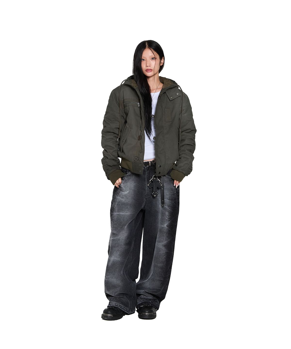 아캄(AAKAM) Button Placket Cotton Ma-1 Jacket (Khaki)