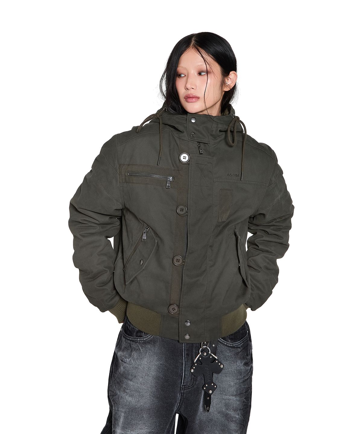 아캄(AAKAM) Button Placket Cotton Ma-1 Jacket (Khaki)