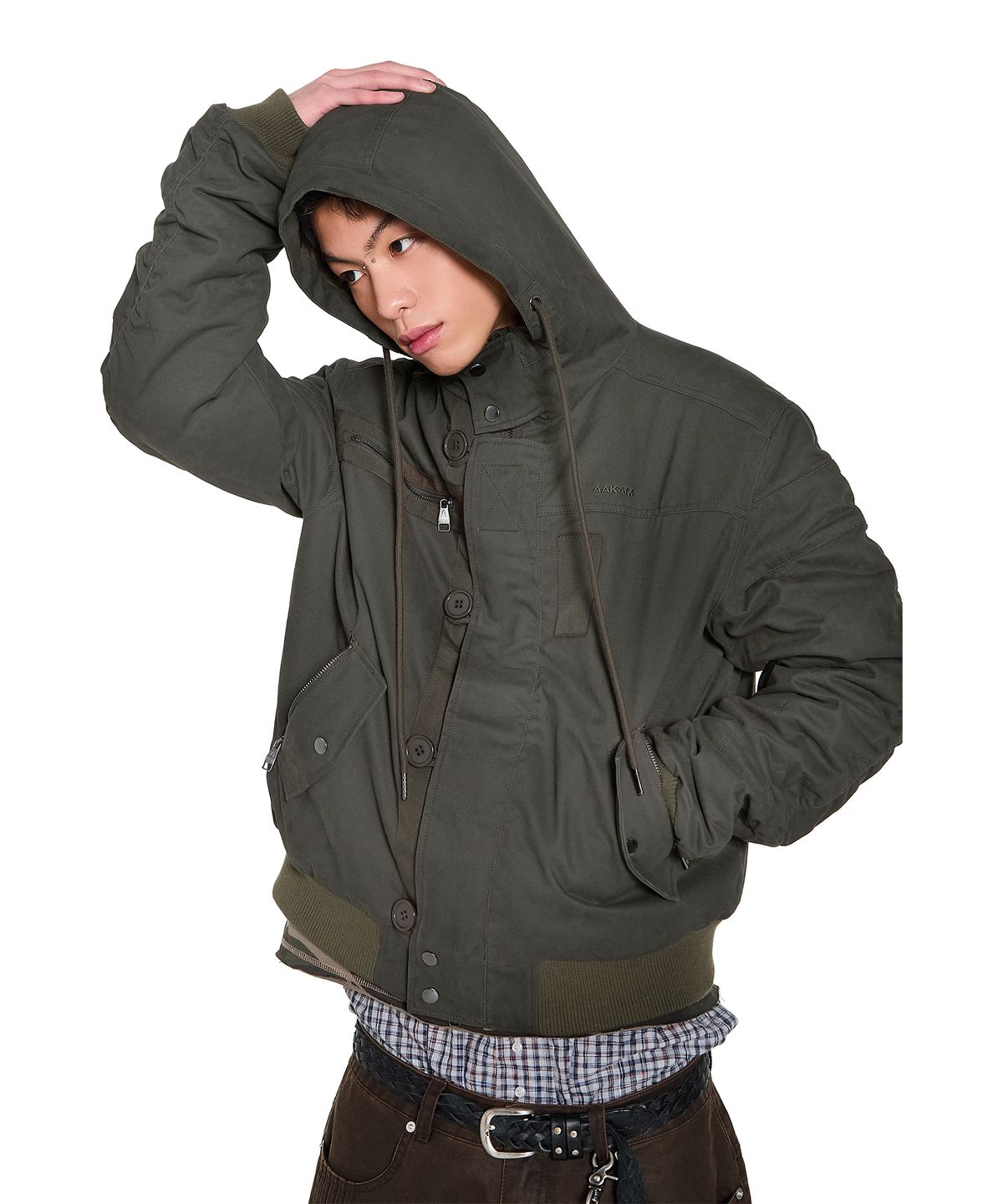 아캄(AAKAM) Button Placket Cotton Ma-1 Jacket (Khaki)