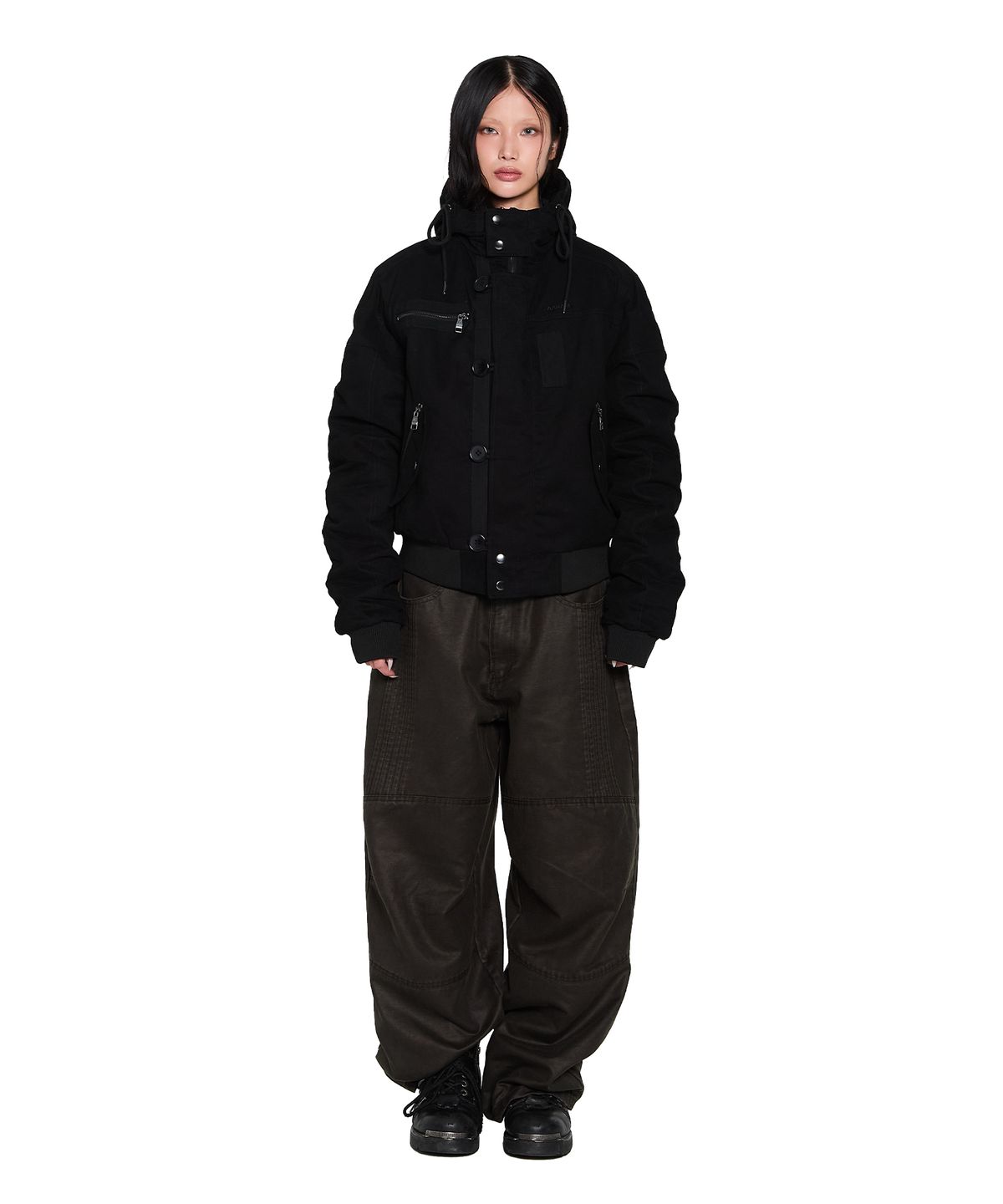 아캄(AAKAM) Button Placket Cotton Ma-1 Jacket (Black)