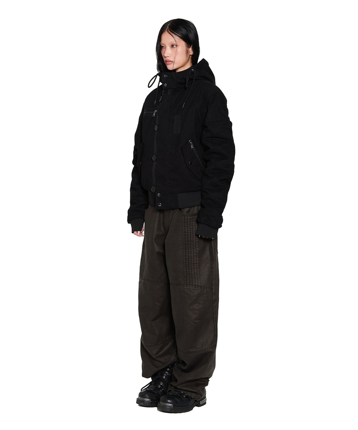 아캄(AAKAM) Button Placket Cotton Ma-1 Jacket (Black)