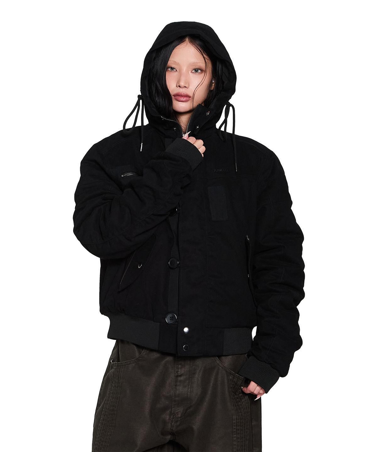 아캄(AAKAM) Button Placket Cotton Ma-1 Jacket (Black)