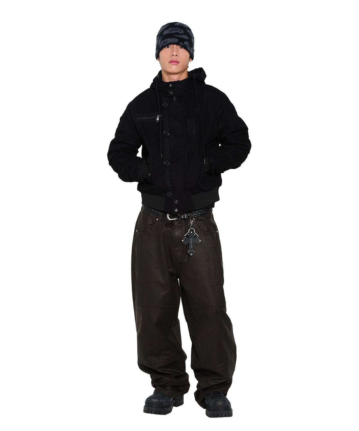 아캄(AAKAM) Button Placket Cotton Ma-1 Jacket (Black)