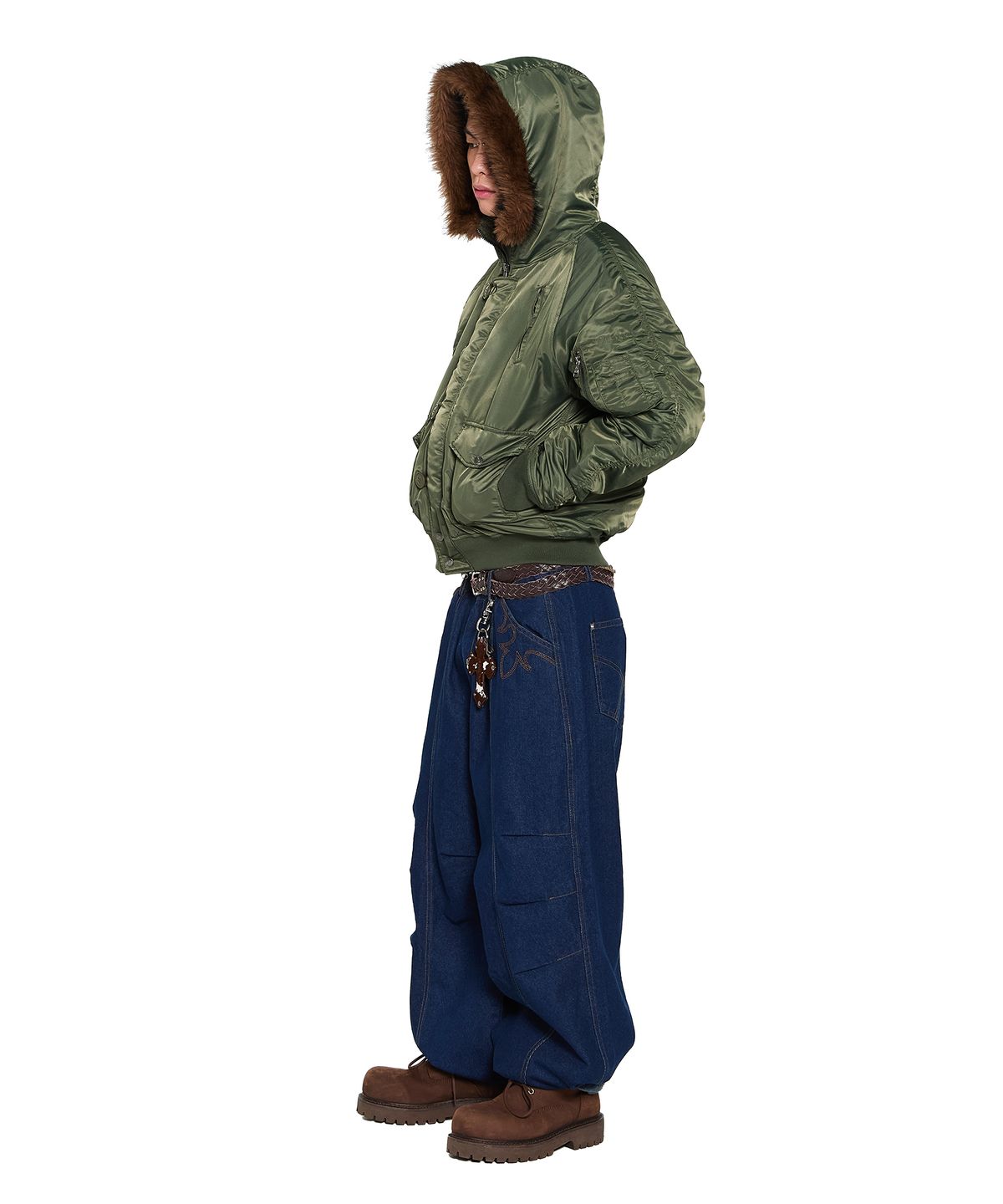 아캄(AAKAM) Hooded Fur MA-1 Jacket (Khaki)
