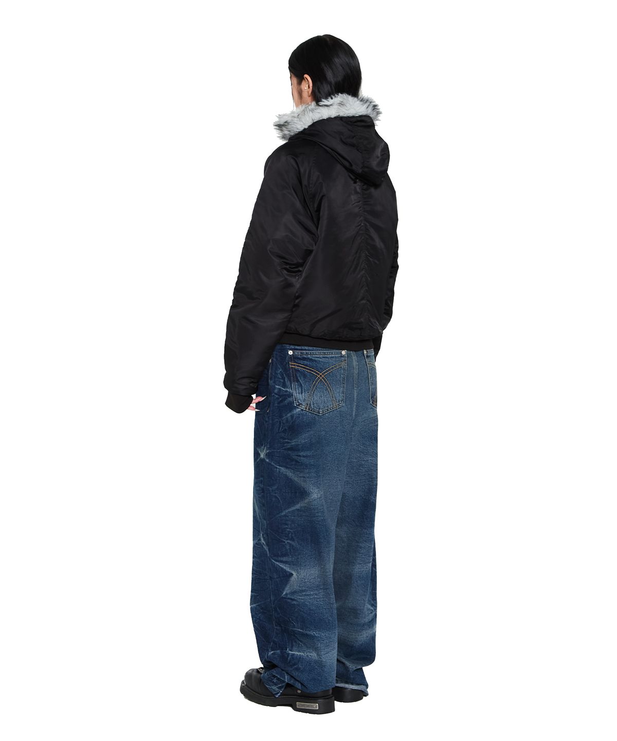 아캄(AAKAM) Hooded Fur MA-1 Jacket (Black)