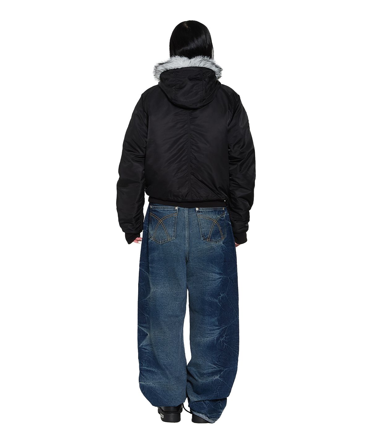 아캄(AAKAM) Hooded Fur MA-1 Jacket (Black)