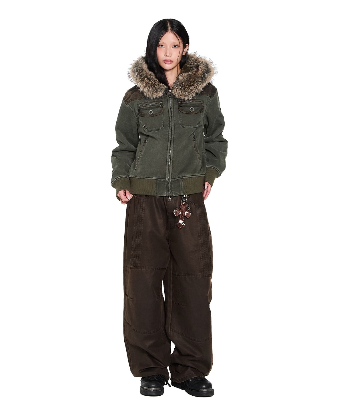 아캄(AAKAM) Fur Camo Contrast Jacket (Khaki)