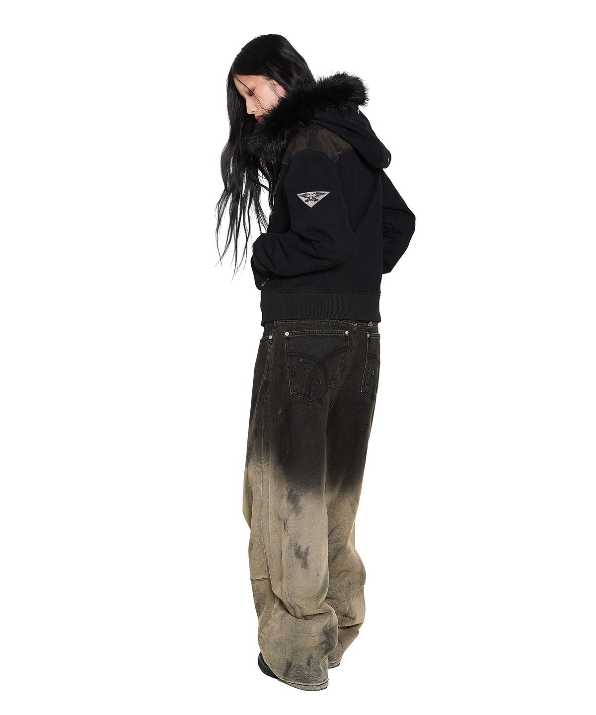 아캄(AAKAM) Fur Camo Contrast Jacket (Black)
