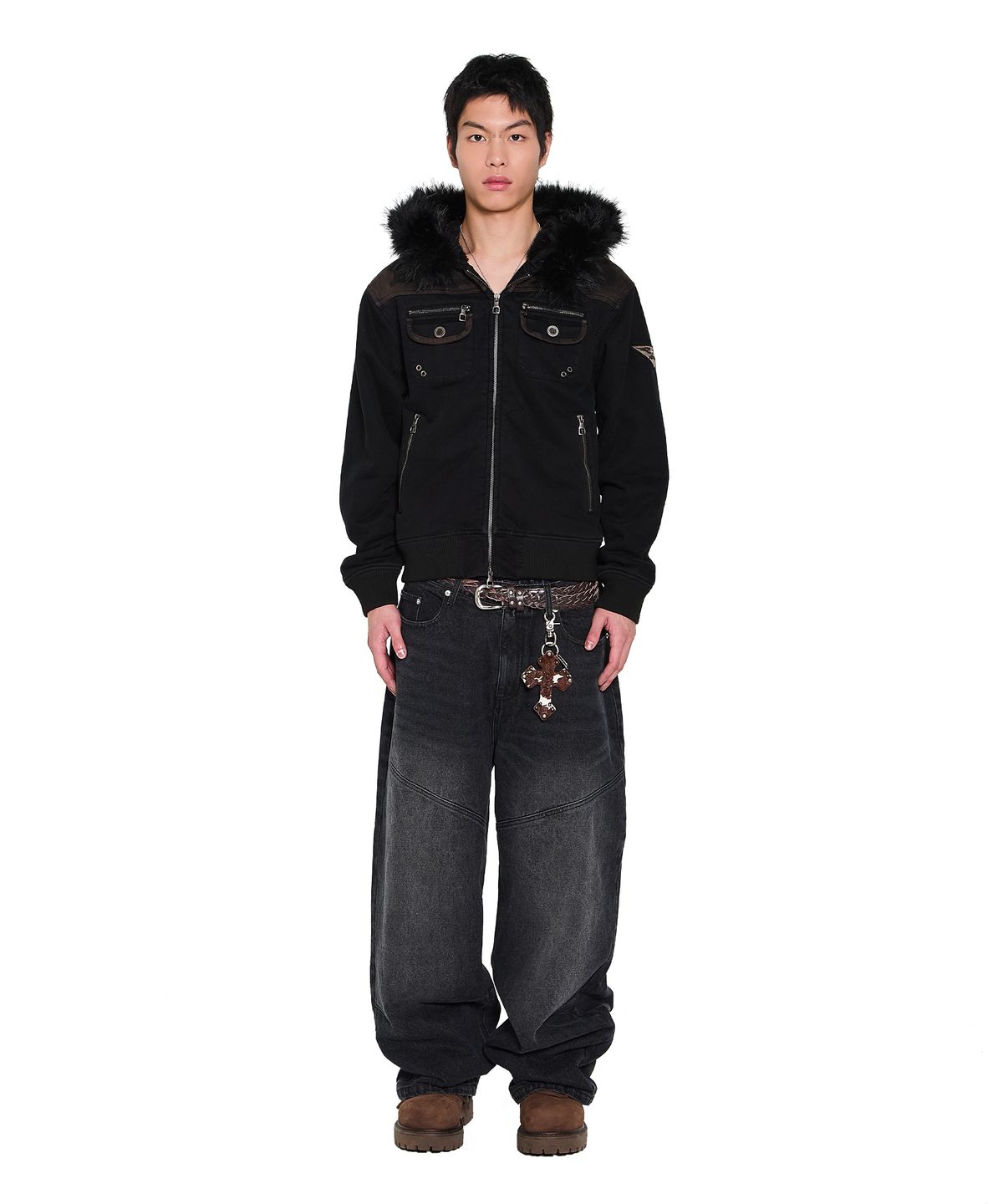 아캄(AAKAM) Fur Camo Contrast Jacket (Black)