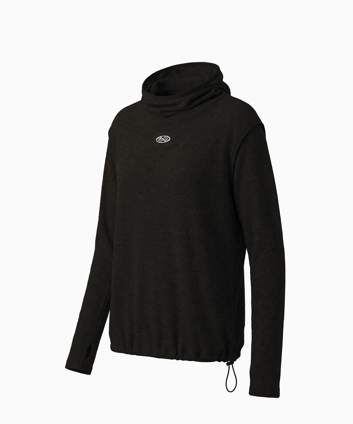미나수(MENASOO) Wool High Neck Waffle Hoodie_Black