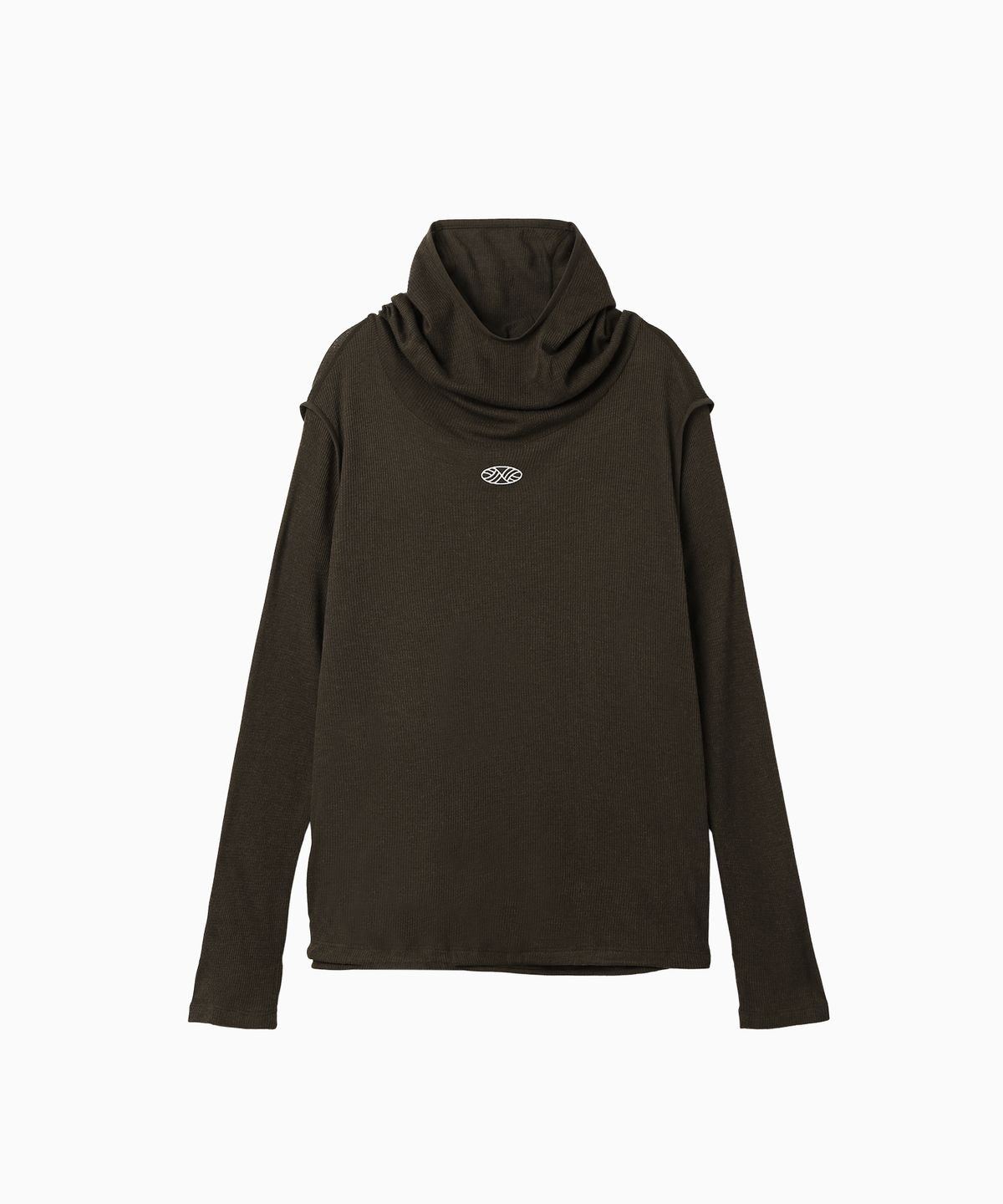 미나수(MENASOO) Wool High Neck Waffle Hoodie_Brown
