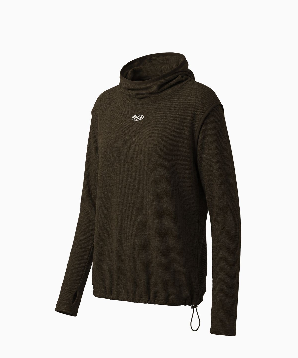 미나수(MENASOO) Wool High Neck Waffle Hoodie_Brown
