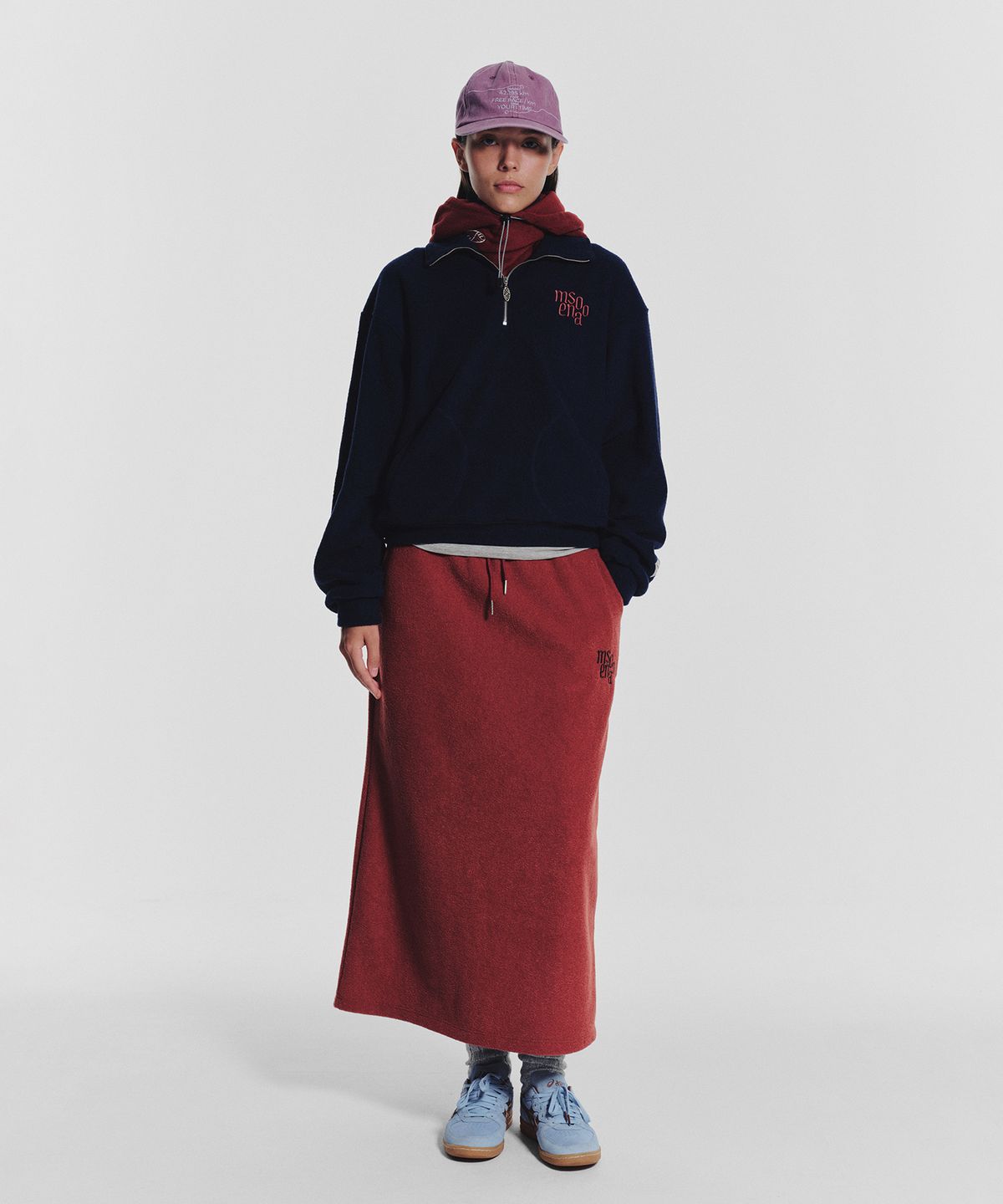 미나수(MENASOO) Terry Fleece Sweatshirt Half Zip Up_Navy