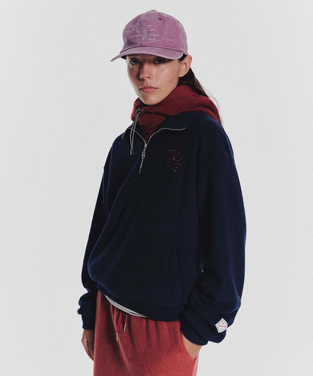 미나수(MENASOO) Terry Fleece Sweatshirt Half Zip Up_Navy